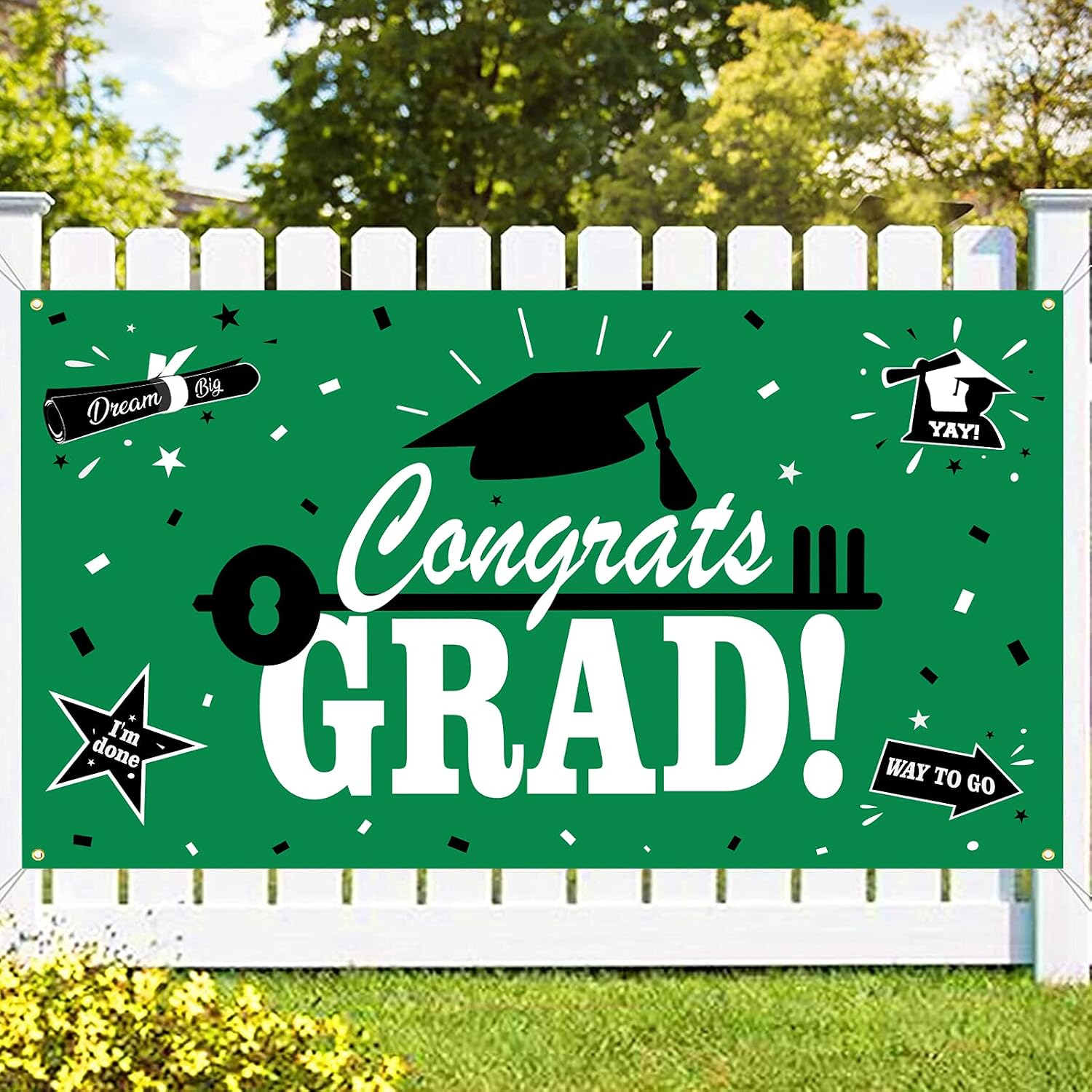 Graduation Party Decorations 2022 Green Large Fabric Congrats Grad Banner for Party Supplies (45X78 Inches) - Class of 2022 Graduation Decorations for Any Schools and Grades
