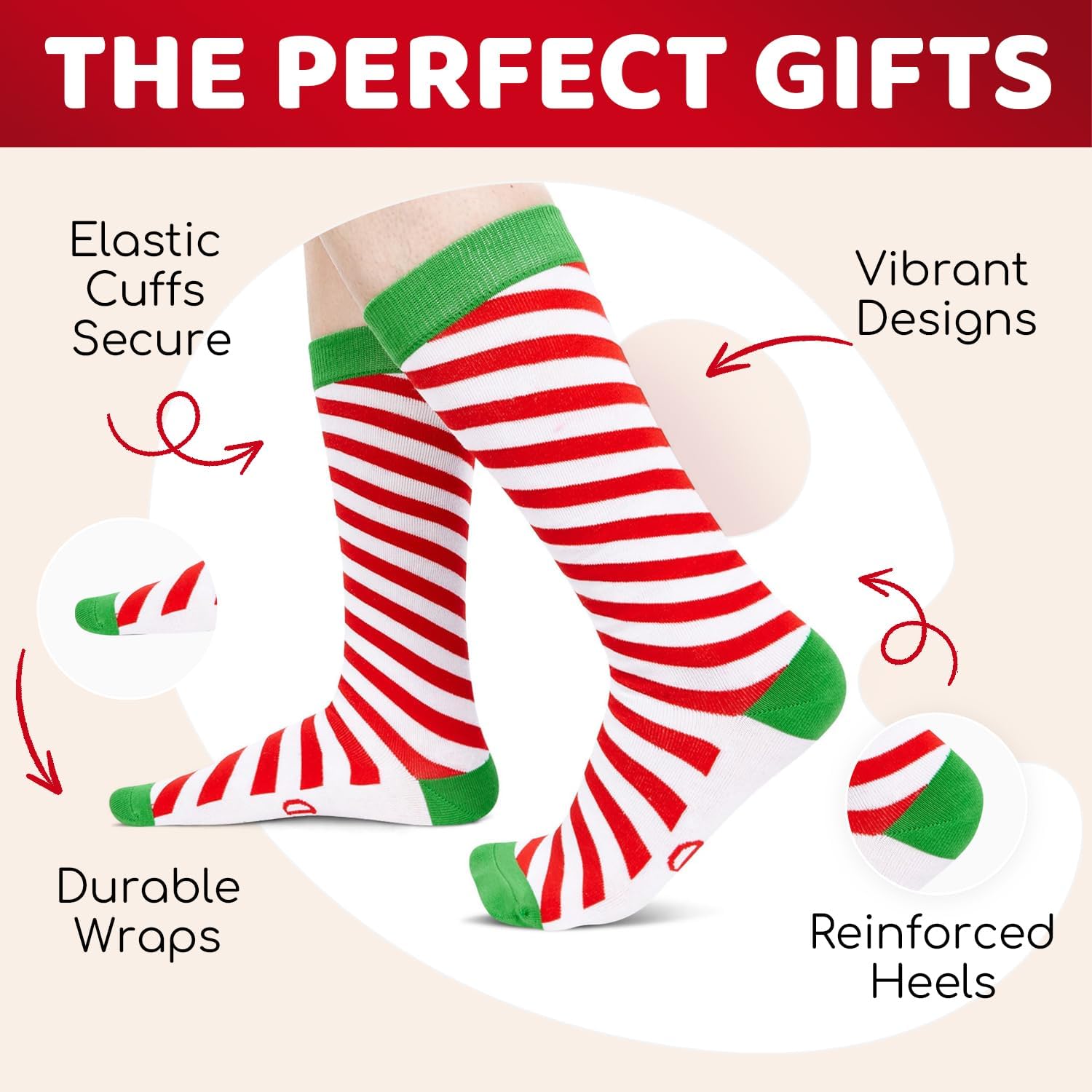 HAPPYPOP Candy Cane Knee High Socks - Kids Christmas Gifts Box with Greeting Card - Image 4