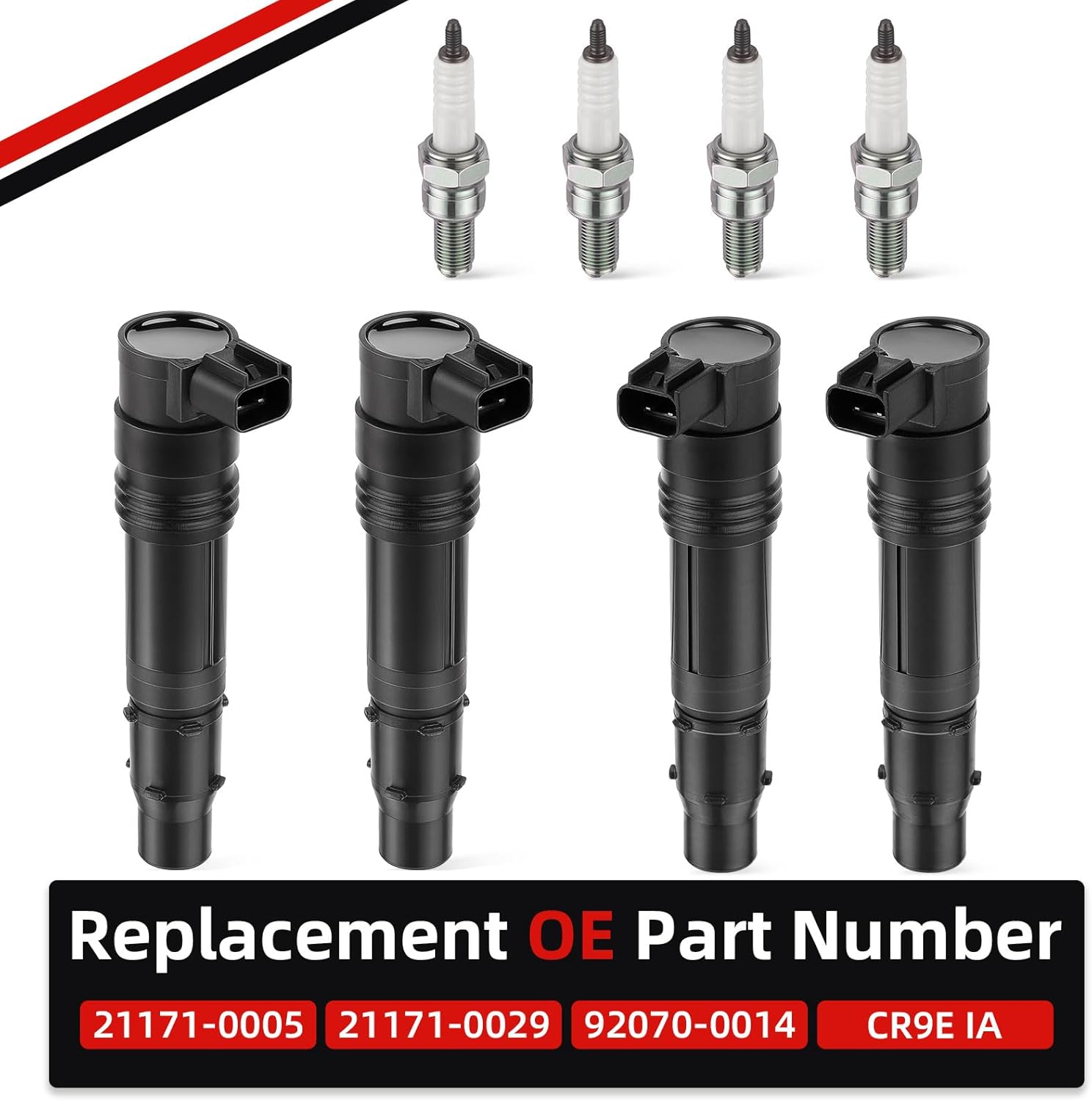 For Kawasaki Ninja ZX-14 ZX-10R ZX1000 ZX1400 ZG1400 2008-2024 4x Ignition Coils & Iridium Spark Plugs 21171-0005