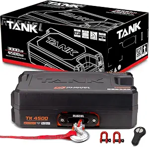 RUGCEL Portable Winch 12V DC Electric Utility Winch 4500lb with Remote and Synthetic Rope