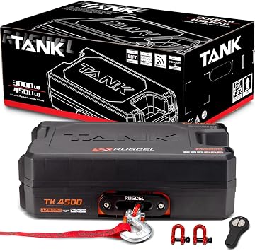 RUGCEL WINCH Portable Winch 12V DC Electric Utility winch,4500lb/2041kg Single Line Pull with Steel Mounting Plate, Integrated Hawse Fairlead and Synthetic Rope,Infrared remote control,atv utv winch