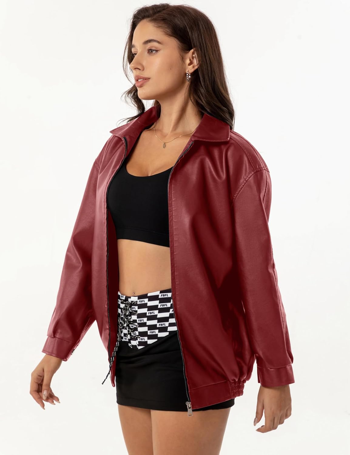 APRROOT Leather Jacket Women Oversized Faux Motorcycle Bomber Jackets Fall Fashion Outfits 2025 Winter Clothes with Pocket - Image 3