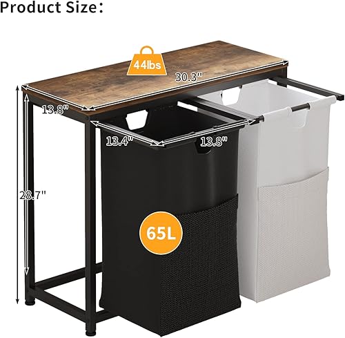 Miniatura 7 de LIVEHOM Cesta de lavandería doble con bolsas extraíbles asas de tela estante superior grande y bolsa de lavandería para baño dormitorio cuarto de