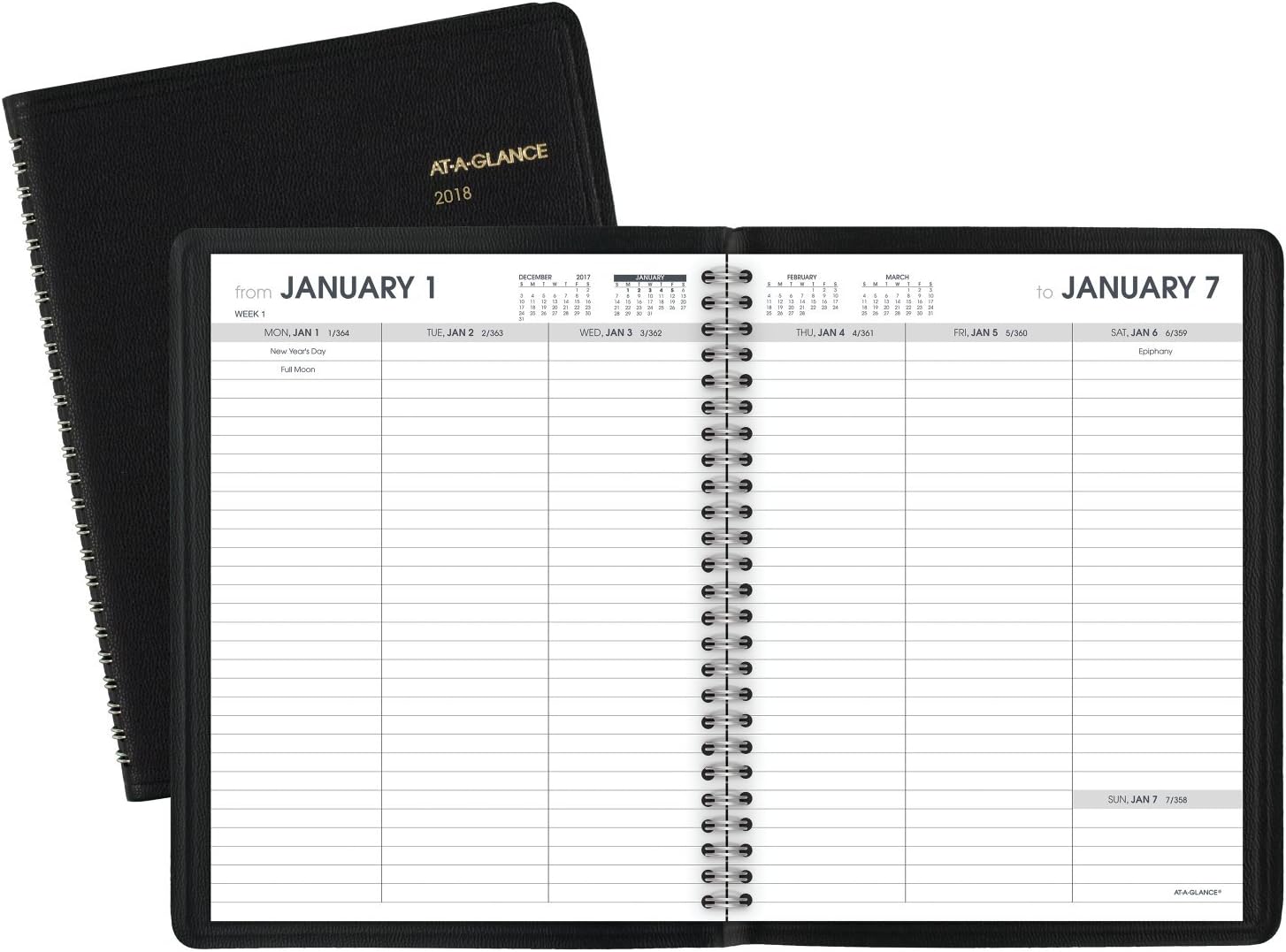 AT-A-GLANCE Weekly Planner, January 2018 - December 2018, 6-3/4" x 8-3/4", Open Scheduling, Black (7085505)