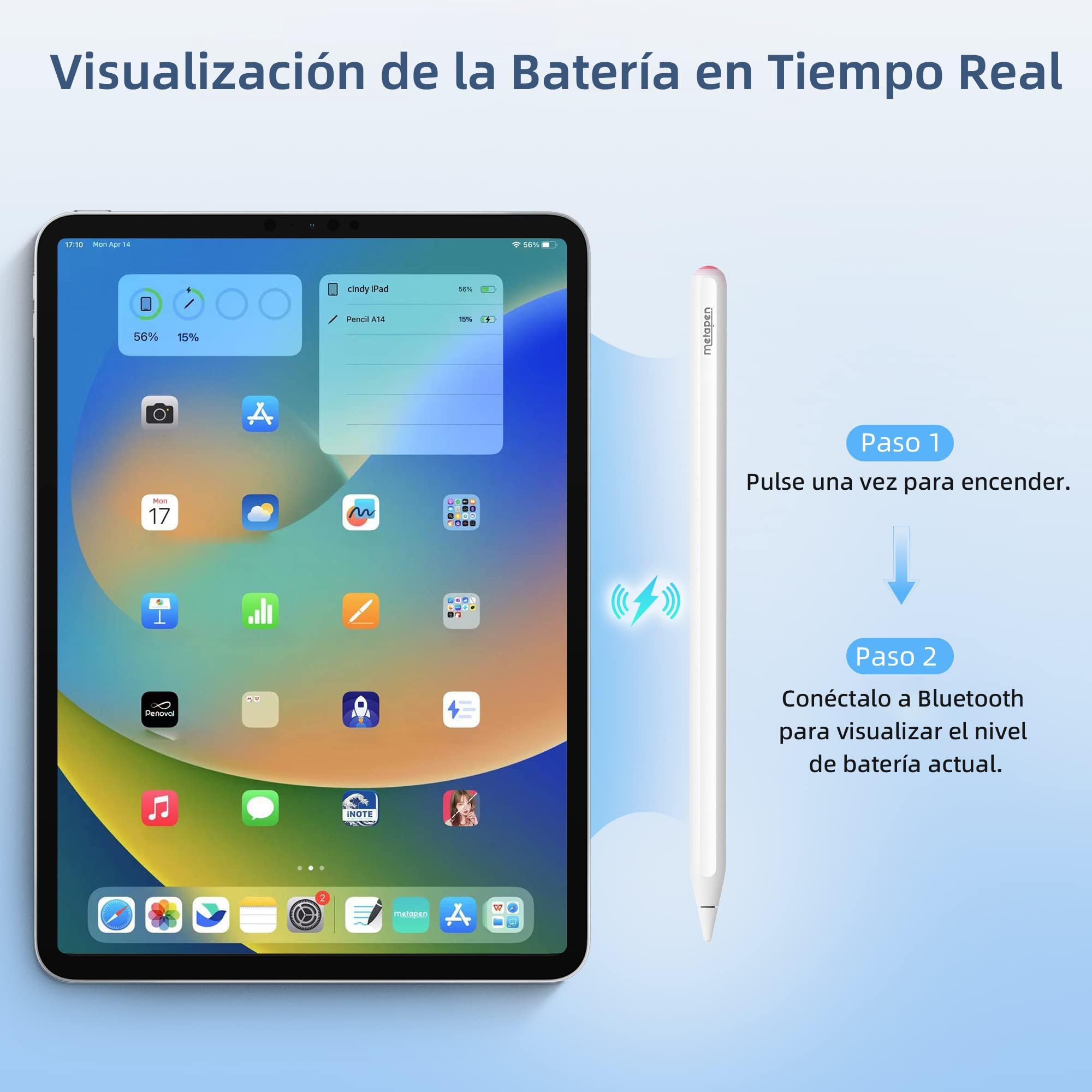 [Solo Compatible con Apple iPad Pro 12.9" (3-6 Gen),11"(1-4 Gen),iPad Air 4 Gen,iPad Mini 6] Metapen A14 Lápiz para iPad con Carga Magnética,Rechazo Palma