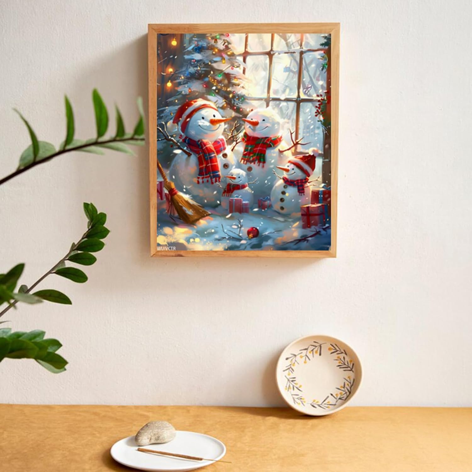 Snowman Christmas Paint by Number, Tree Paint by Number Christmas for Adults, Snow Window Scene Paint by Numbers Kit for Adults, Home Wall Decor 16x20 Inch, Unframed