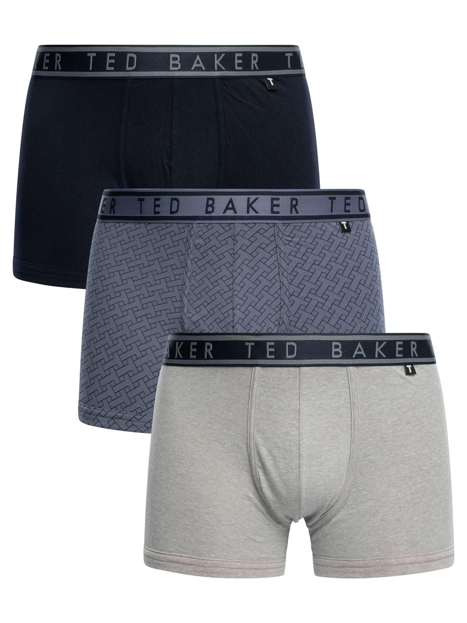Ted Baker Men's 3 Pack Trunks, Navy/Repeat Folkstone Grey/Heather Grey Navy, L