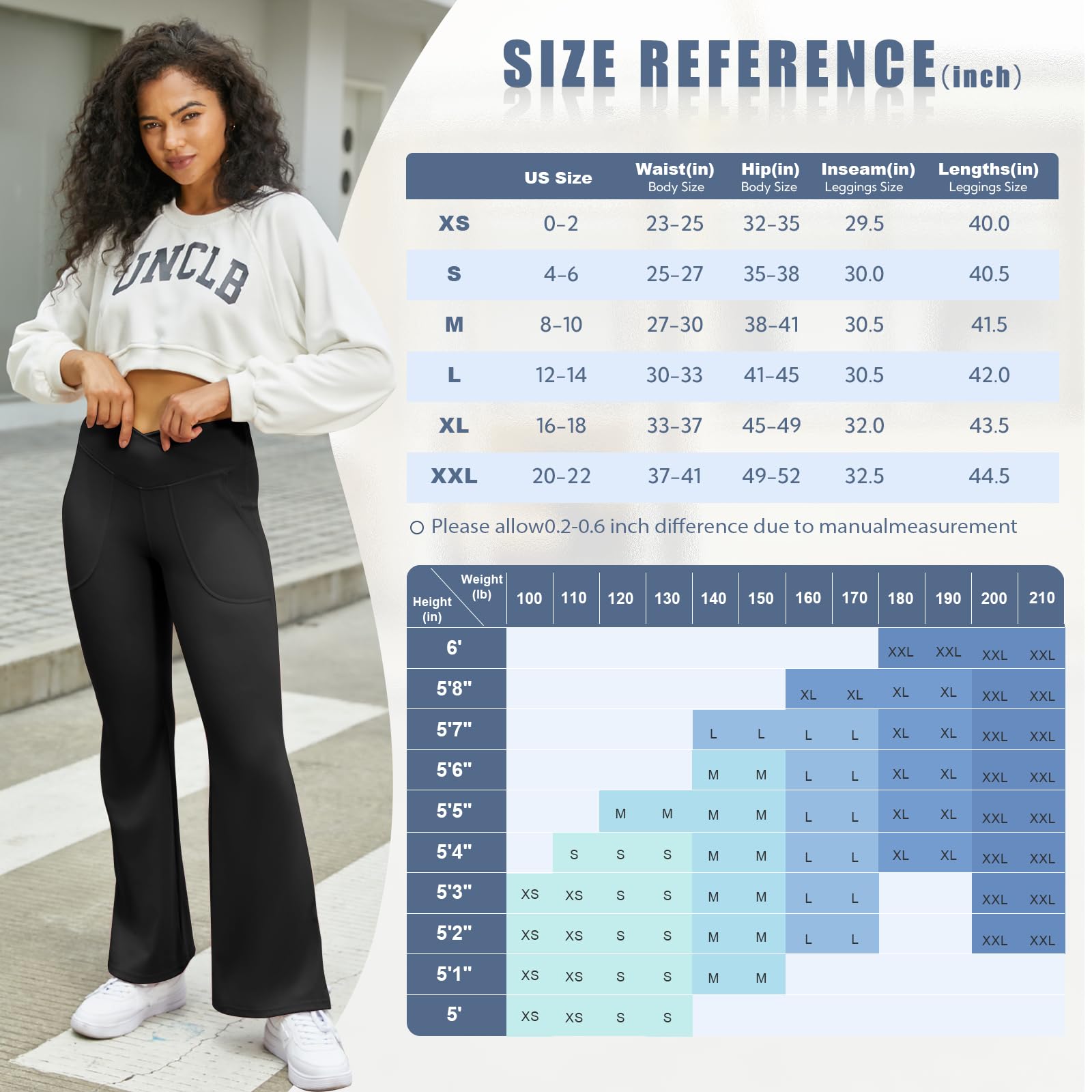 COPYLEAF Damskie spodnie Flare Yogo z kieszeniami-V Crossover wysoki stan bootcut legginsy do jogi - rozkloszowane legginsy treningowe na siłownię