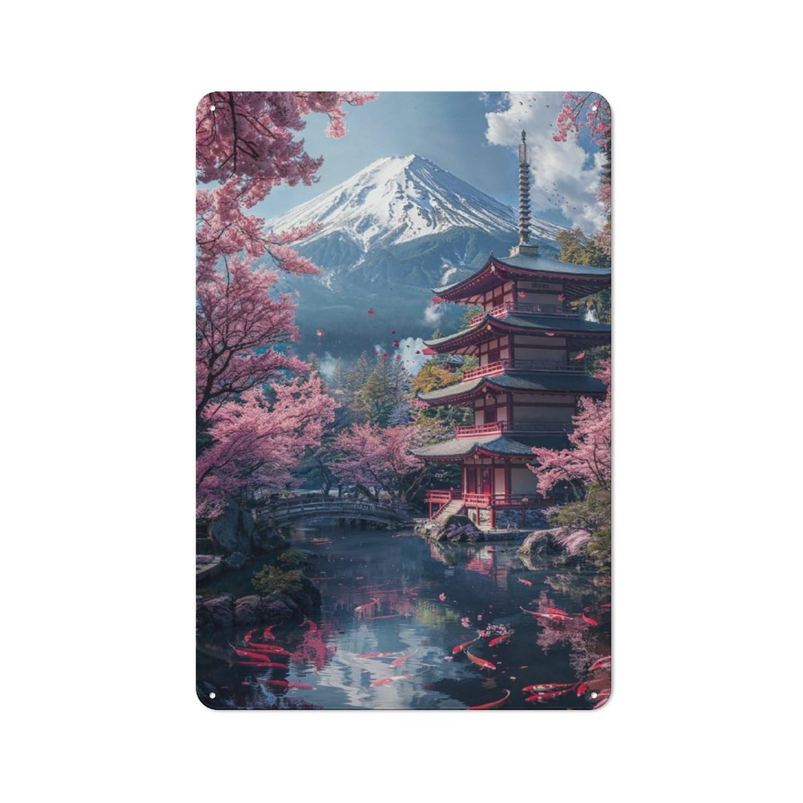 Junmoney Japanese Fuji View Industrial-Style Metal Sign 30X20cm For Hallway Wall, For Kitchen, Dining Room And Home Bar Wall Decor