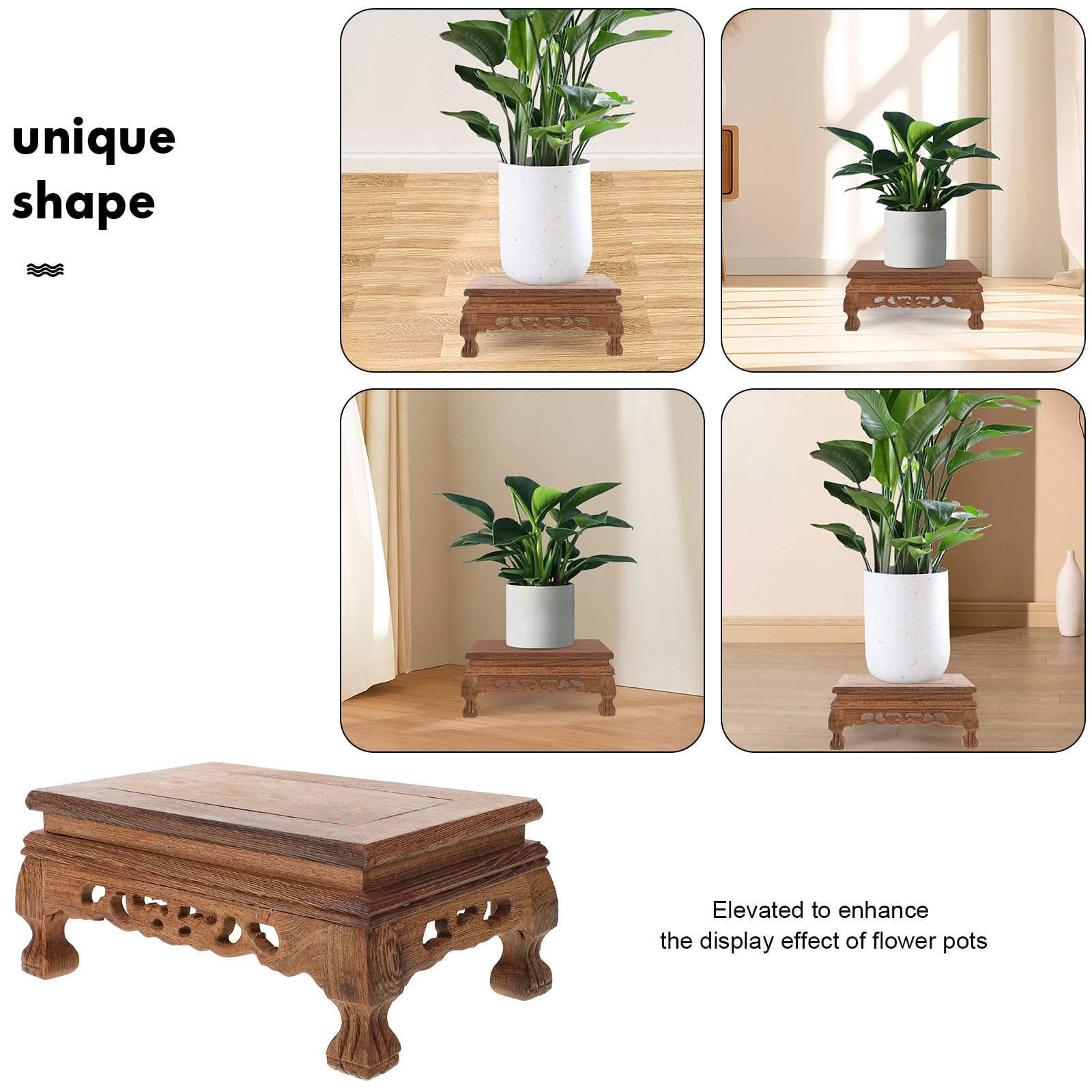 Base de Exhibición de Figuras de Madera, Soporte Rectangular Tallado