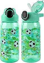 Kids Water Bottle, 600 ml, Robust, Leakproof, BPA-Free, One-Touch Opening, Easy to Clean, with Straw, Ideal for School and Outdoors (Football Pattern)