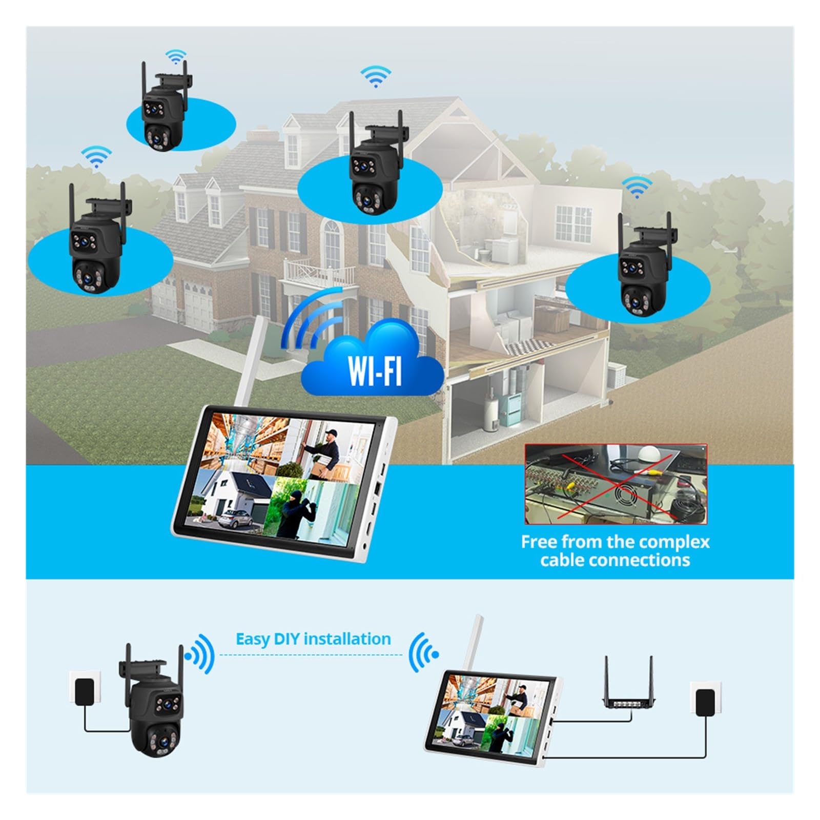 Kit sans Fil Double caméra 8 canaux avec écran 6MP(2T,Purple)