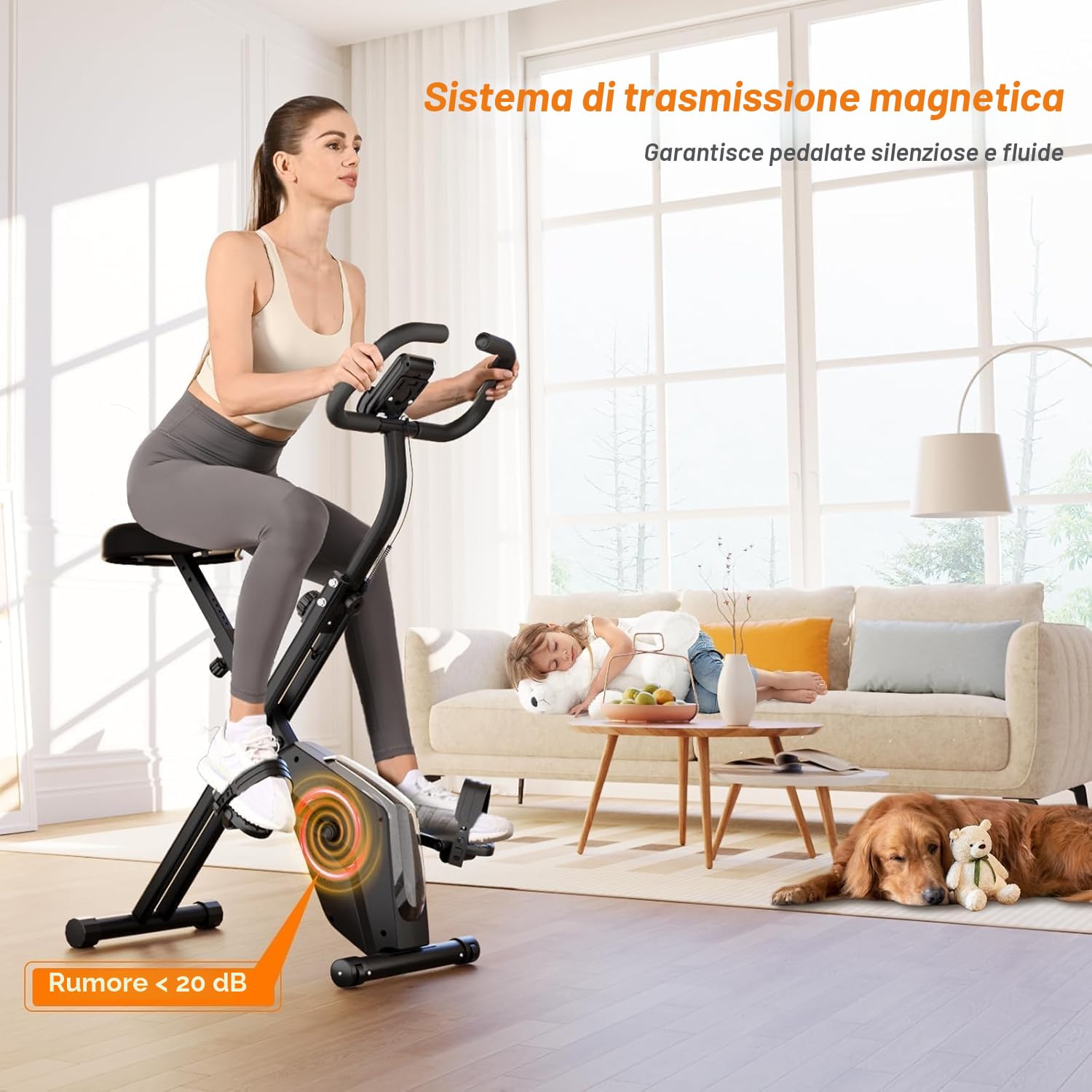 Dskeuzeew Cyclette Pieghevole da Casa, Bicicletta da Interno Silenziosa con Schermo LCD e Delle Pulsazioni, Bici da Fitness Magnetica con 16 Livelli di Resistenza, Capacità Max 150KG
