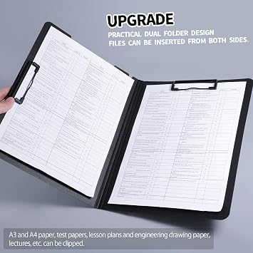 FRETONBA Clipboard A4 with Double Clips, Foldover Clip Board with Cover | Plastic Document Folder, Lightweight Personal Organiser Suitable for School, Office, Industry, Black