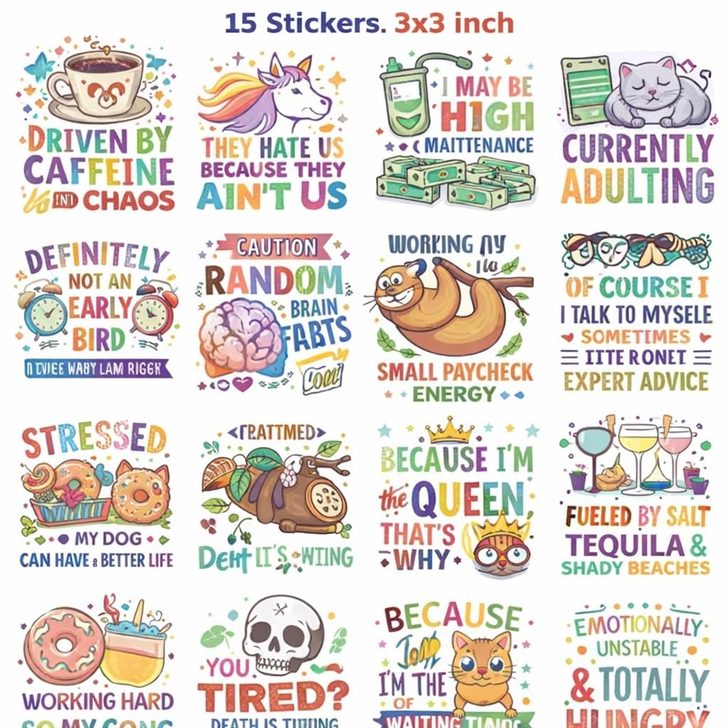 UV DTF Rub on Transfer Stickers - UV DTF Cup Wraps, Colorful Humorous Theme UVDTF Wraps, Waterproof Rub on Decals for Glass Cups Mug Tumbler, DIY Transfer Crafts (Funny Quotes)