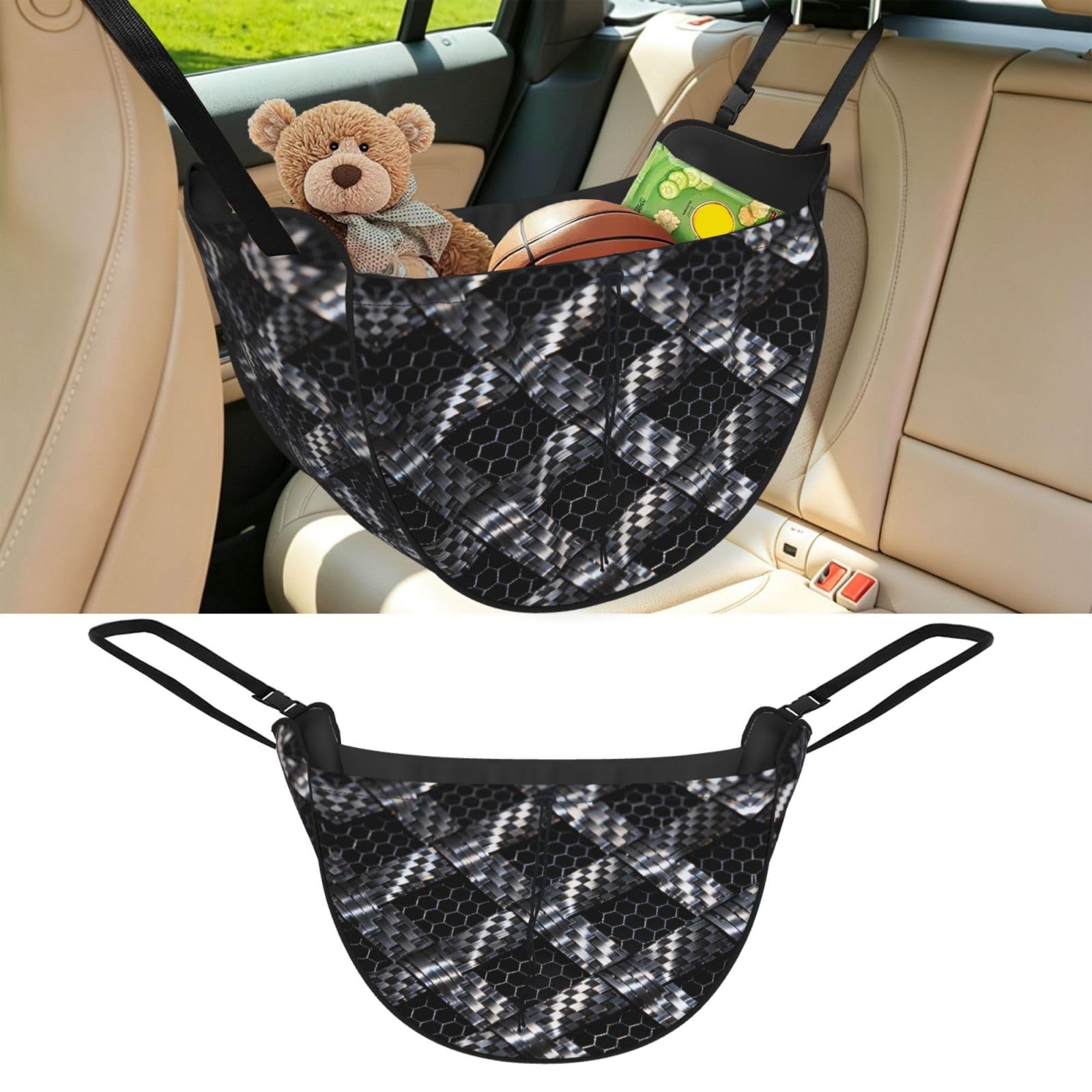 Cntdbu Black Carbon Fiber Weave Car Seat Organizer-Backseat Storage Bag For Travel
