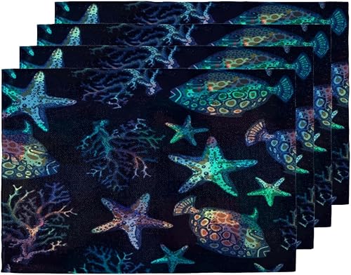 Sea Decor Pattern Placemats Set of 4 Table Mats Washable Placemat Waterproof Place Mats for Party Home Dining Table Decor 18x12 in