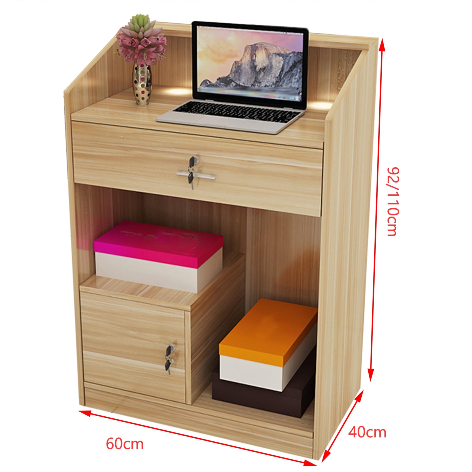 Scrivania registratore di cassa chiudibile con bancone | Tavolo versatile per ricevimenti stand-up per negozi, uffici, saloni di salone, hall | soluzione di archiviazione sicura per aziende