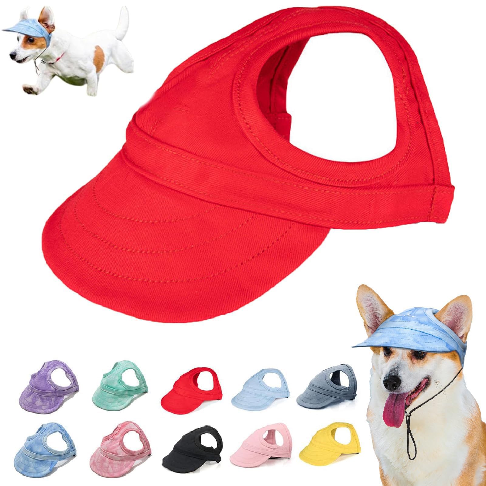 LXCJZY Outdoor Sun Protection Hood for Dogs,Adjustable Dog Sun Protection Baseball Hat Cap, Pet Baseball Cap Outdoor Sports Sun Hat with Ear Holes (K, M)