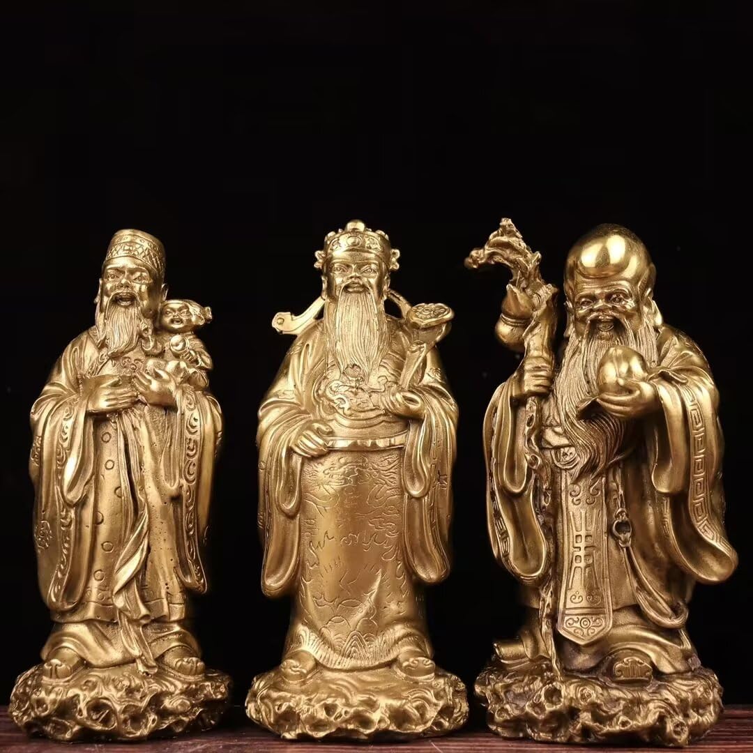 Dytartzx Fu Lu Shou Three Star Annunciation Buddha Brass Statue Set Living Room Buddha Hall offering Xifai Fuxing Charm Adornment