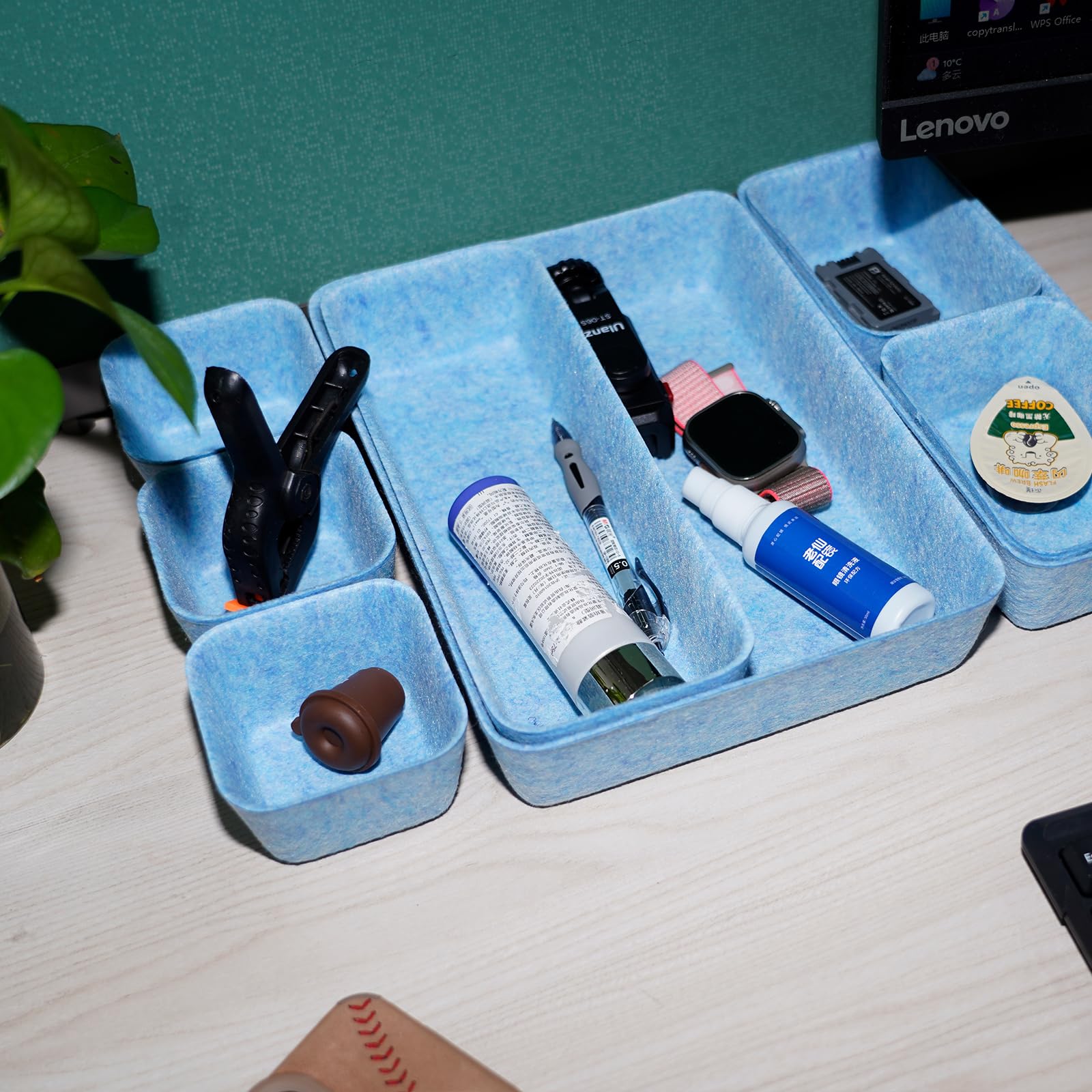 Bandeja organizadora de cajones de escritorio de fieltro, 8 separadores de cajones de escritorio de oficina, caja de almacenamiento redonda de fieltro para ahorrar espacio, contenedores