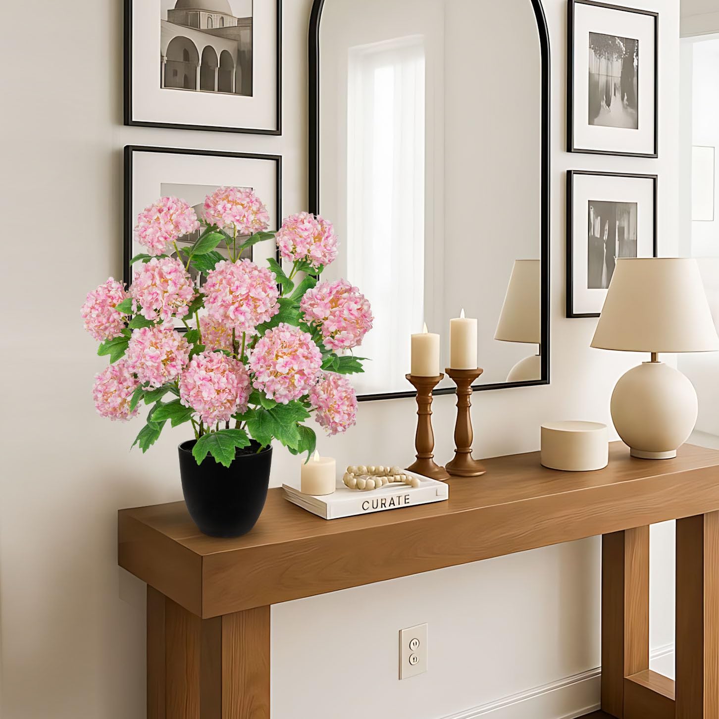 Briful Fiori artificiali di ortensia rosa in vaso – 52,1 cm di altezza con 13 teste di fiori, ortensie artificiali in seta per soggiorno, bagno, ufficio, decorazione primaverile