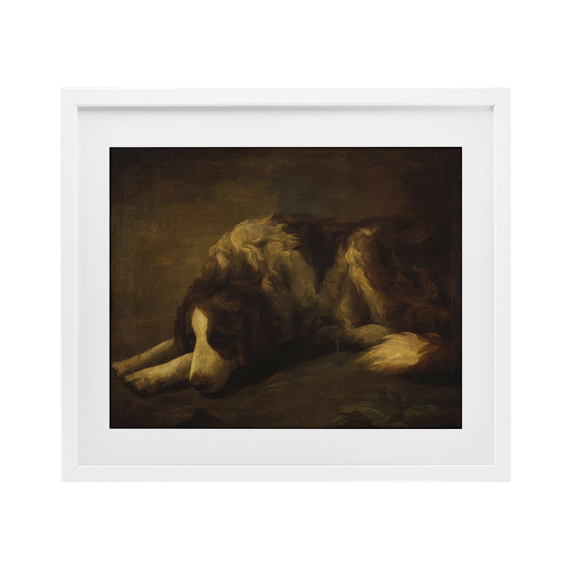 Stupell Industries 'Dim Lighted Classic Dog', Framed Print Under Glass, White, 16 x 13 Inches, Easy to Hang and Sturdy, Made in USA, by Lil' Rue