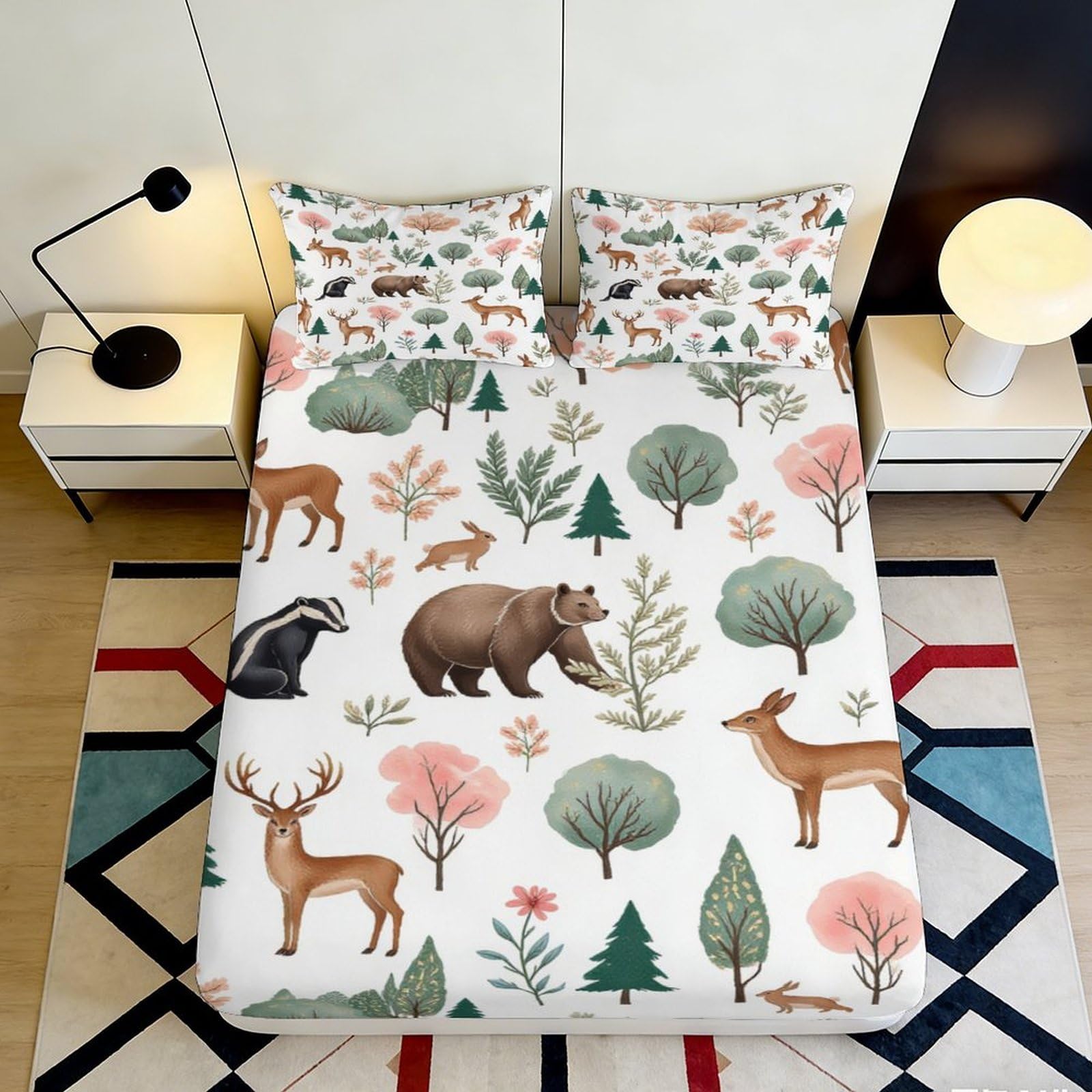 Pnayamiorkfel Style-8 3D Printed Forest Animal Fitted Sheet Microfiber Woodland Deer Bear Bed Sheet For Bedroom Guest Room Decor 90X200x25cm