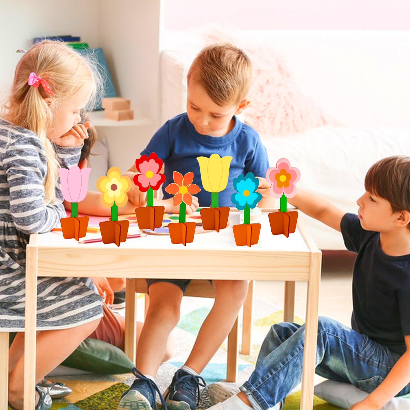 Kit Créatif Fleurs En Bois à Peindre - DIY Pour Enfants - 10 Fleurs + Marqueurs