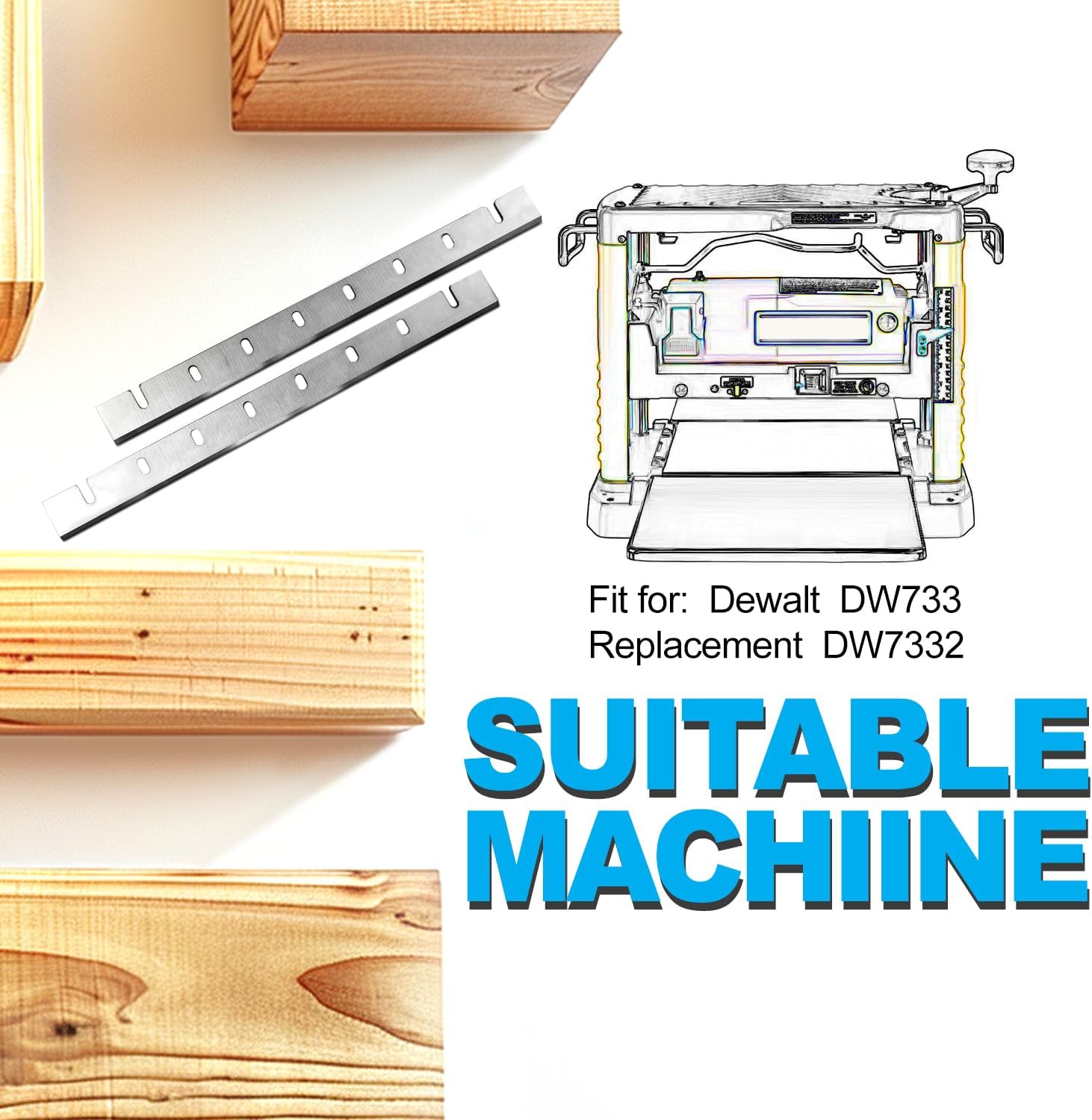 Planer Blades Knives HSS for DeWalt DW733 DW7332 Thickness Planers with 12.5 Inches Replacement Heat Treated 1 Set (2 pcs)
