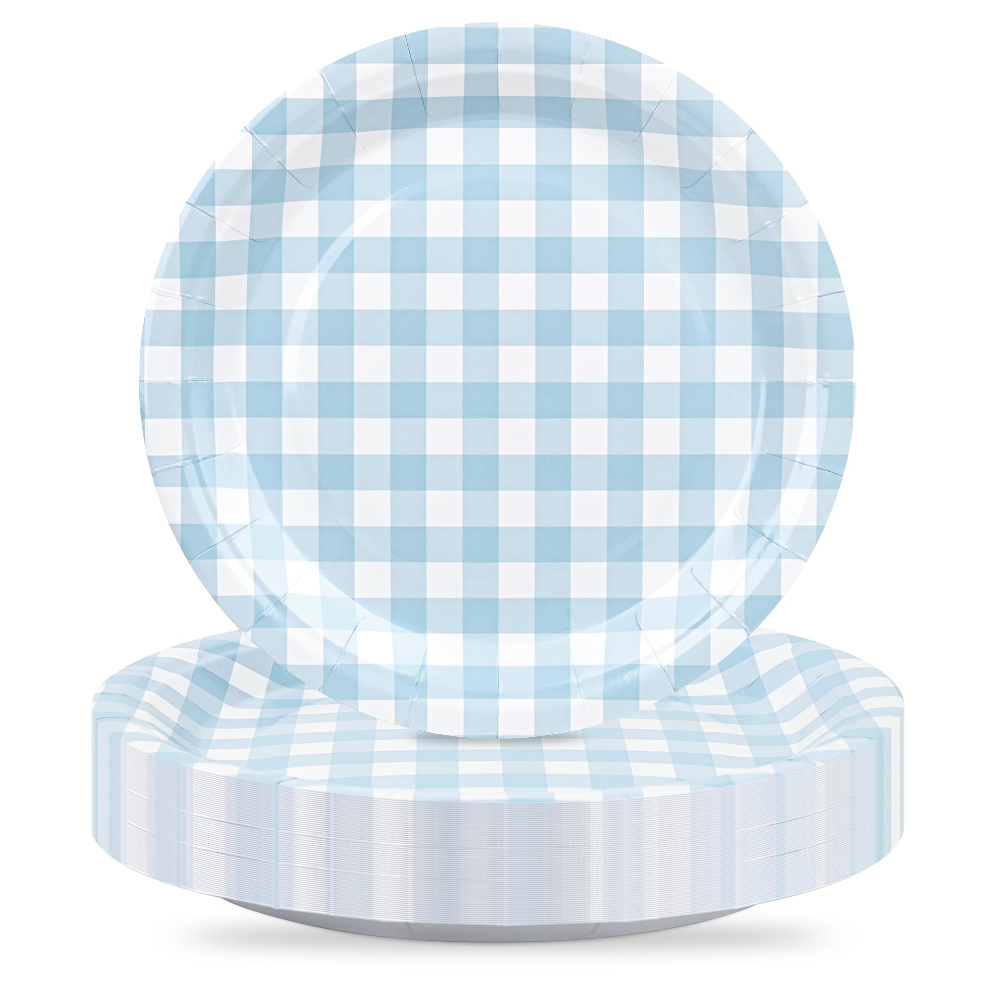 48 platos de papel azul a cuadros desechables de 9 pulgadas, platos decorativos para servir postres, para baby shower, boda, fiesta de cumpleaños