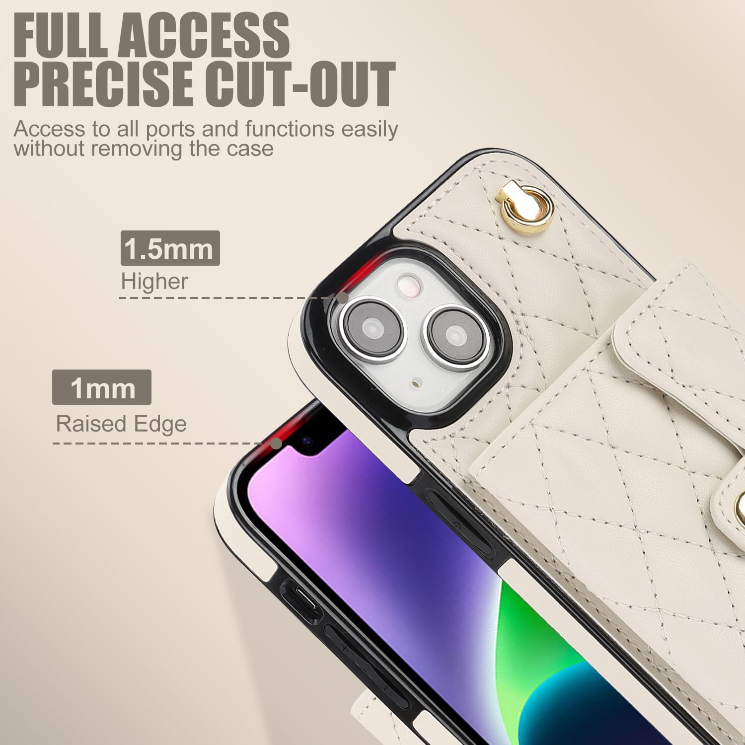 for iPhone 15 Plus Case 6.7 Inch, Crossbody Purse Wristlet Shoulder Strap Trendy Protective Cover for iPhone 15 Plus -White