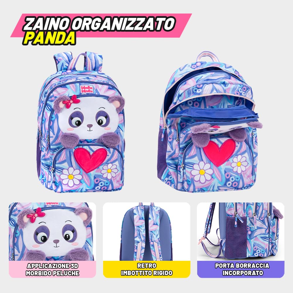 WWF - Zaino Scuola Ufficiale WWF, 2 Ampi Vani, 1 Tasca Frontale, 2 Tasche Laterali n Rete, Spallacci Imbottiti, Retro e Fondo Termoformati, Chiusure a Zip, 32x43Hx23cm