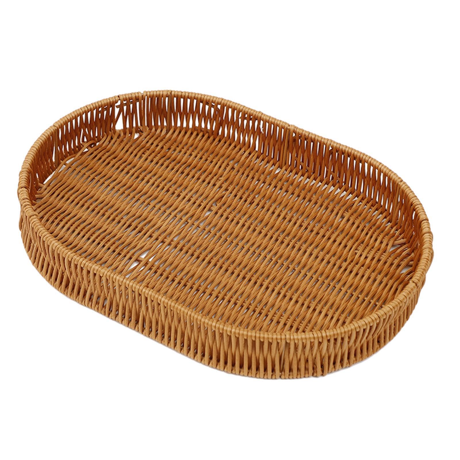 YIXANNX Serving Tray Hadewoven Round Rattan Fruit Basket Storage Multipurpose Tabletop Wicker Food Tray Gift Organizer Tabletop Wicker Food Bread Baskets
