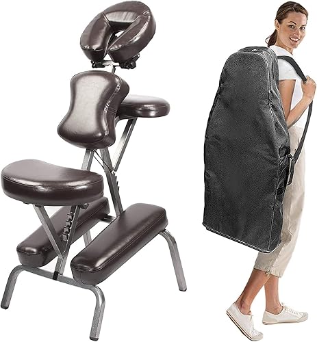 Master Massage Bedford Silla de masaje plegable portátil ajustable de cuerpo completo, café, 11 x 14 x 39 pulgadas