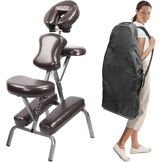 Master Massage Bedford Adjustable Portable Folding Full Body Massage Chair, Coffee, 11" x 14" x 39"