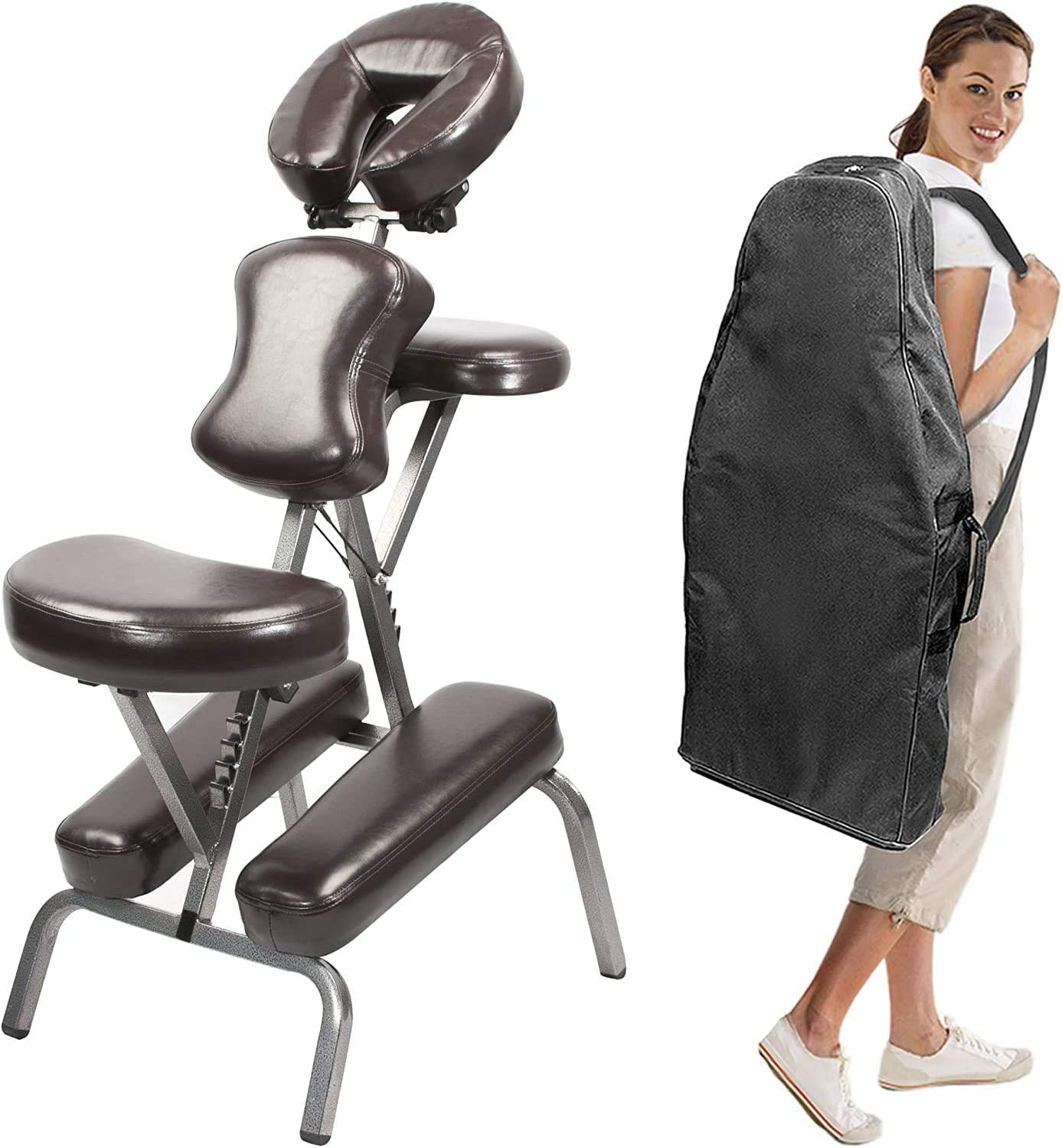 Master Massage Bedford Adjustable Portable Folding Full Body Massage Chair, Coffee, 11" x 14" x 39"