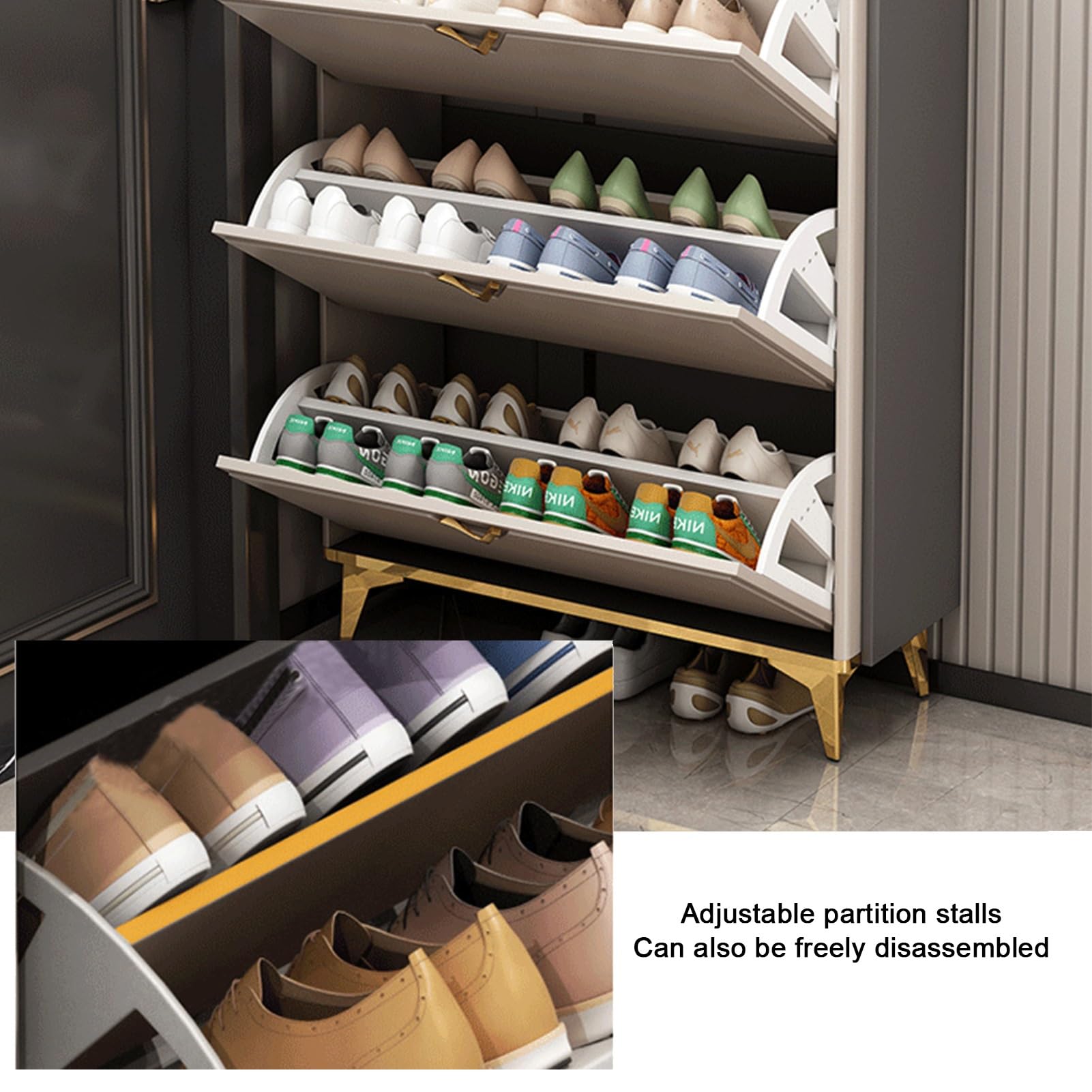 Meuble à chaussures ultra fin, 3 portes battantes avec couvercle anti-poussière, peut contenir 19 à 30 paires, idéal pour chambre à coucher, dortoir, entrée, motif cactus 60 x 24 x 120 cm