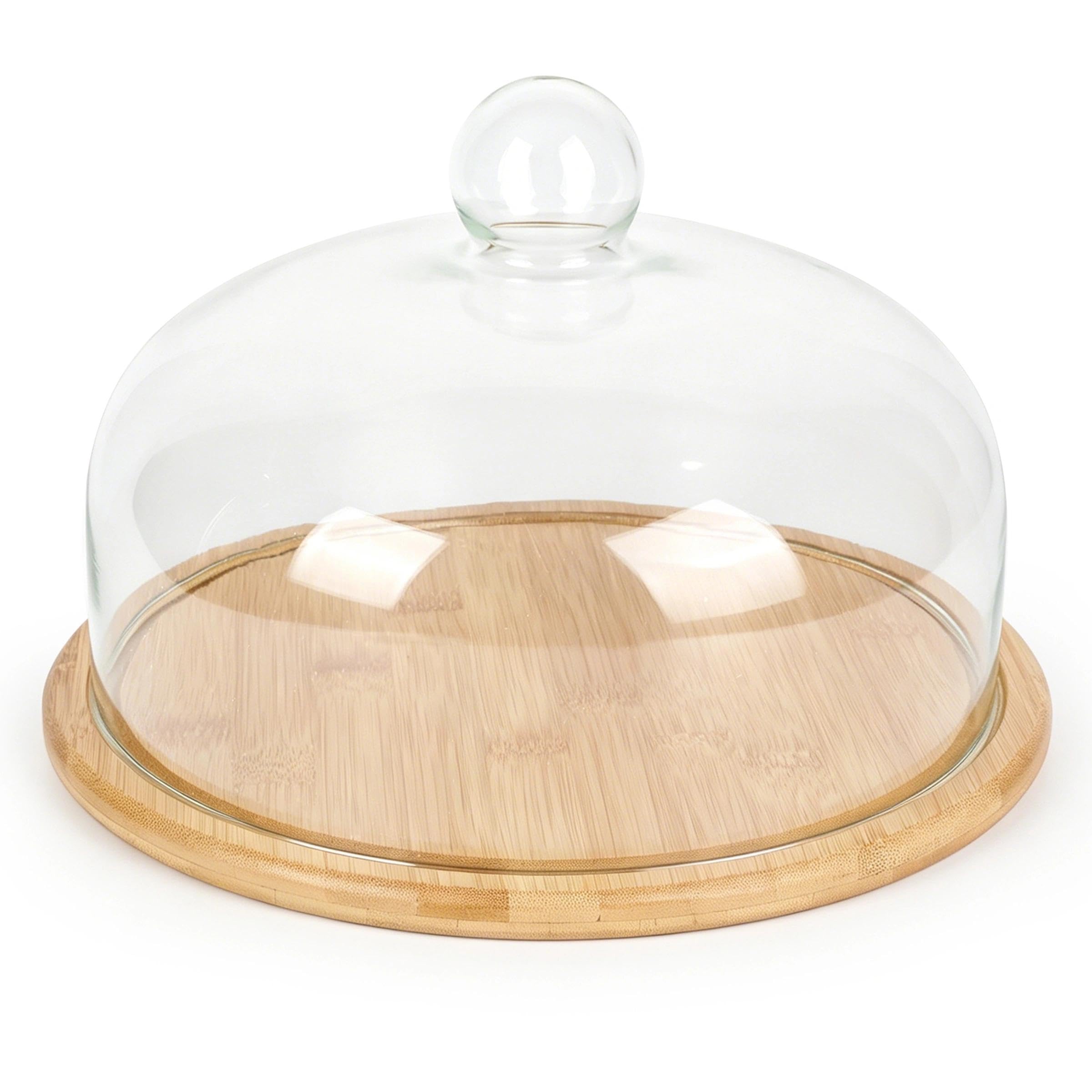 SDLEFHE Cake Stand with Top Lid, Wooden Cake Tray Display with Transparent Glass Cover, Bell Shaped Dome Cover, Chocolate Cup Cake Candy Display Tray