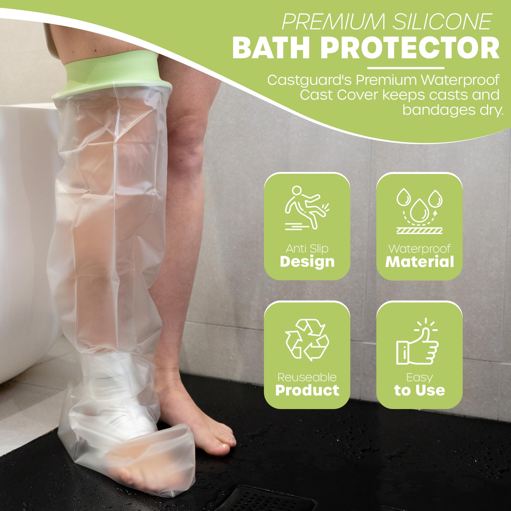 CASTGUARD Premium Silicone Waterproof Shower & Bath Protector (Adult Long Leg) - Image 2