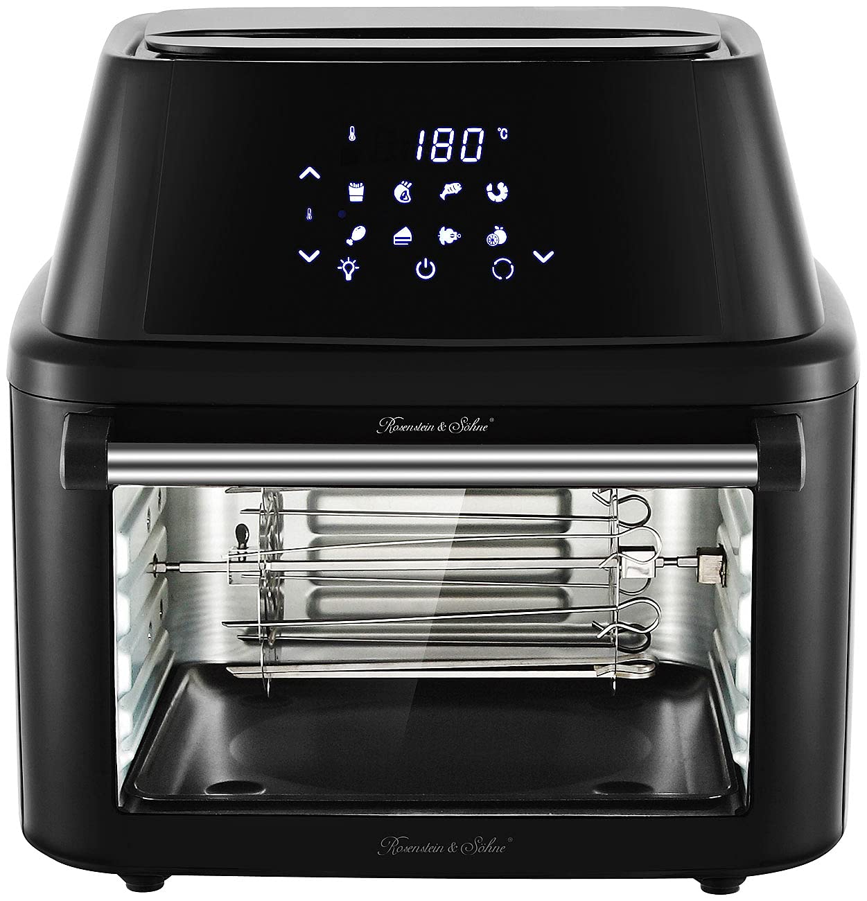 Rosenstein & Söhne Minibackofen: Digitale XXXL-Heißluft-Fritteuse & Umluft-Backofen, 8 Programme, 16 l (Mini Ofen, Heißluftfritteuse mit Drehkorb, Pizza)