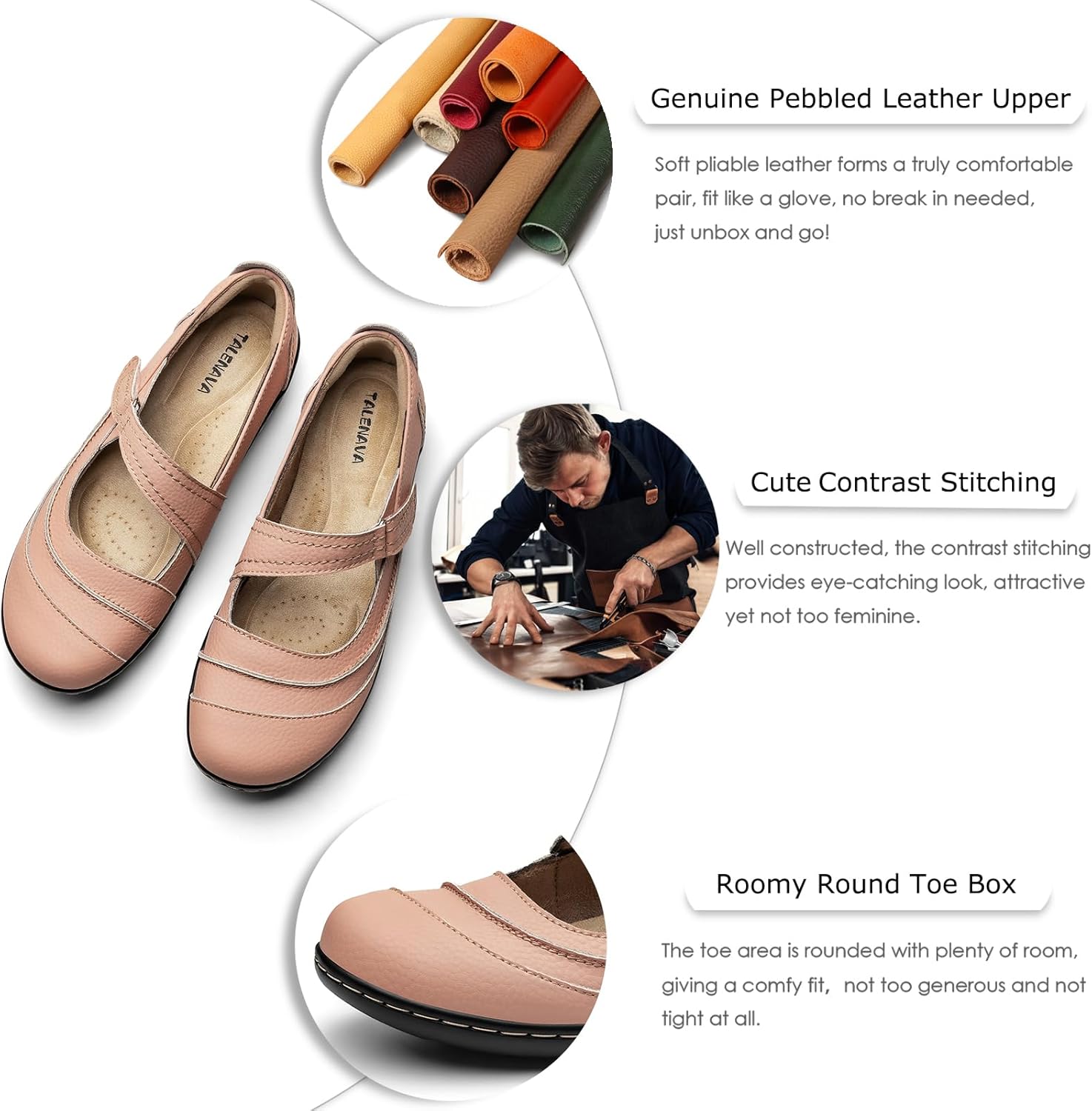 Women's Comfortable & Lightweight Leather Mary Jane Flats Versatile Business Casual Dress Shoes Work Office Cute Stylish Everyday Walking Shoes - Image 5