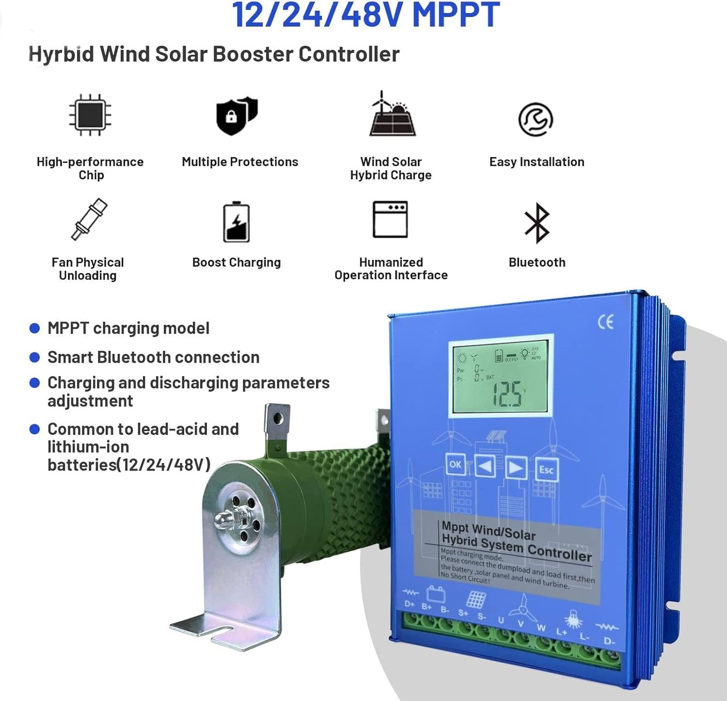 Hybrydowy regulator ładowania 6000 W-14000 W, podwójny zasilacz fotowoltaiczny i akumulatorowy, generator MPPT 24 V do systemów energii wiatrowej i słonecznej