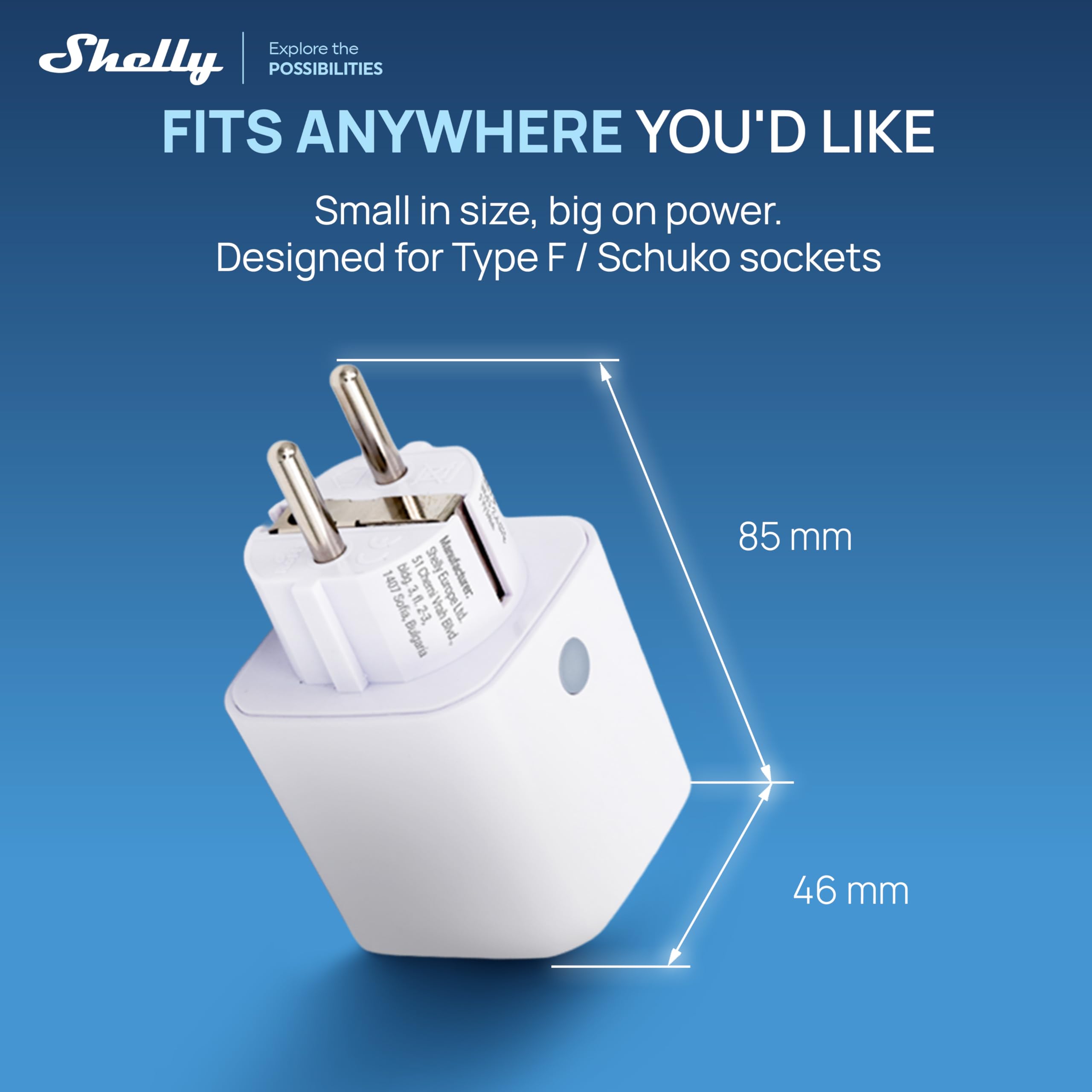 Shelly Plug M Gen3 Blanc – Prise connectée Matter et Wi-Fi, 13A (3000W) Type F, avec Mesure de consommation électrique, Compatible Alexa, Google, Home, Apple Homekit - Lot de 2
