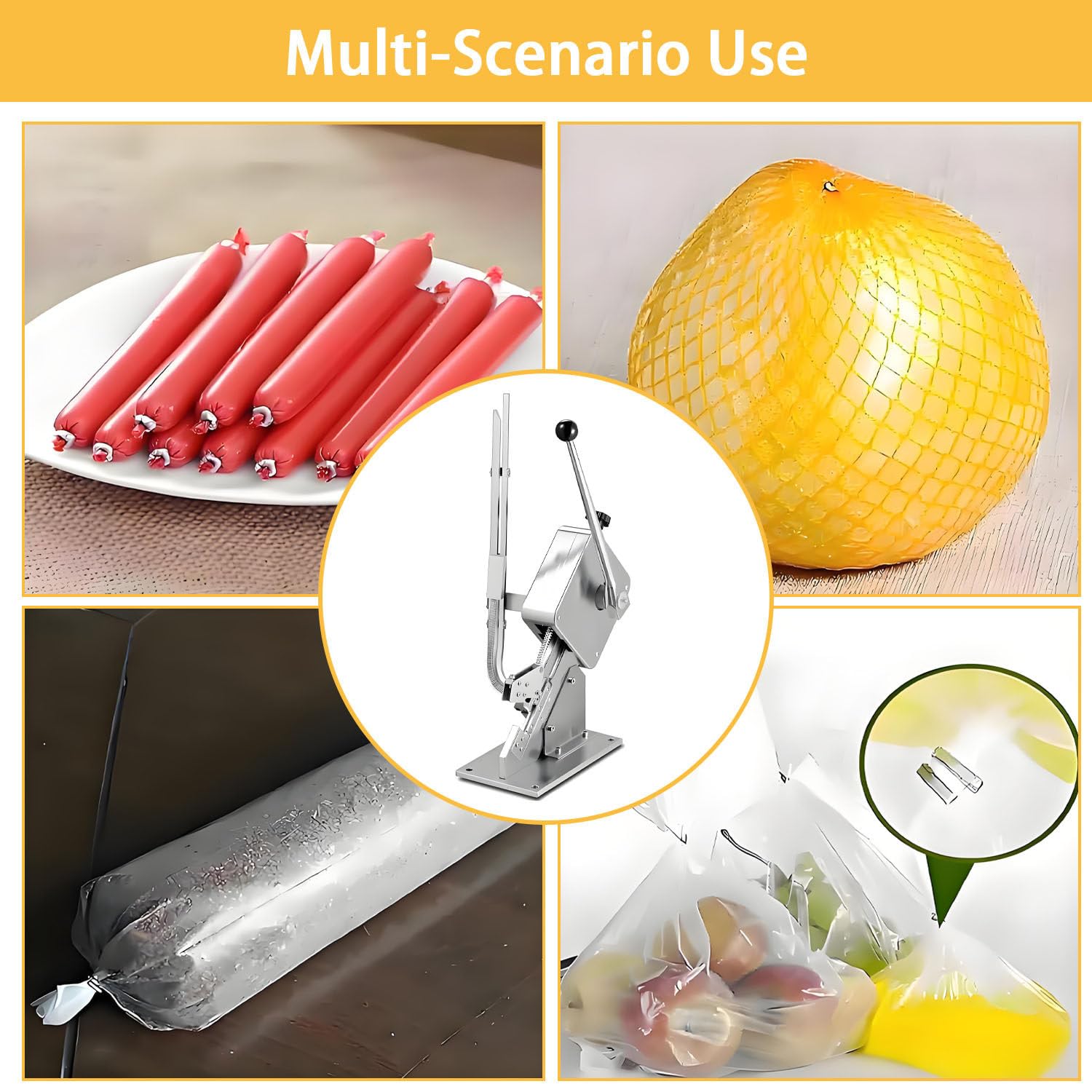 Sigillante manuale per alimenti a forma di U con clip, costruzione durevole in acciaio inossidabile per sigillare sacchetti e involucri