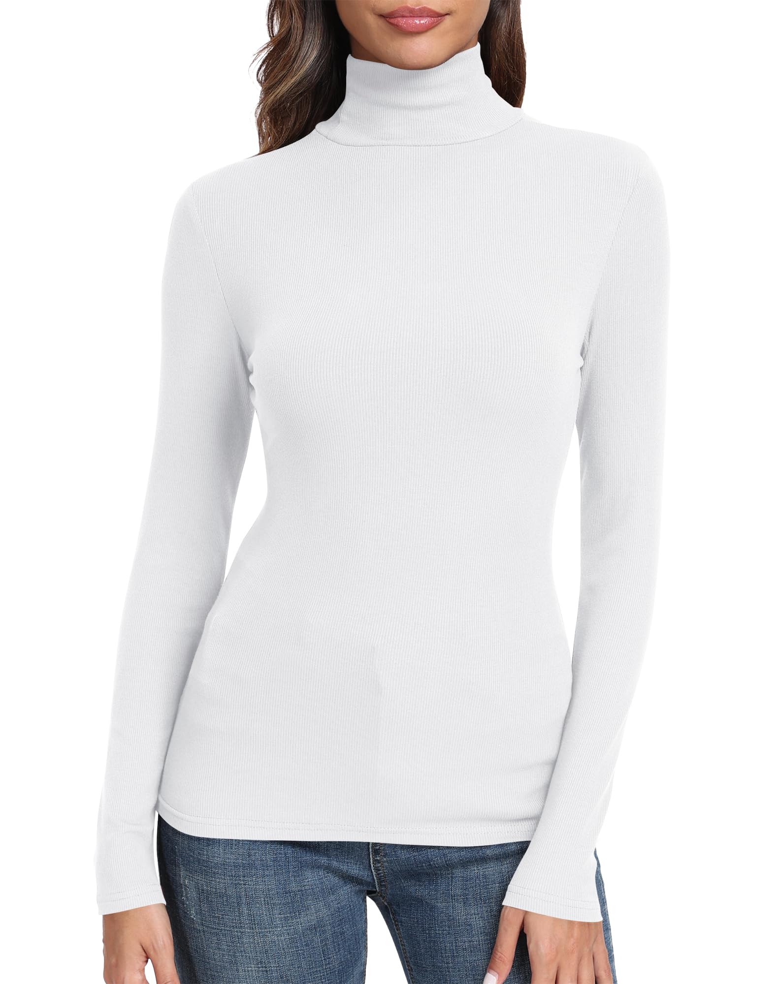 Womens Long Sleeve Turtle Neck Basic Slim Fitted Ribbed Knit Tops Thermal Shirts-image-16