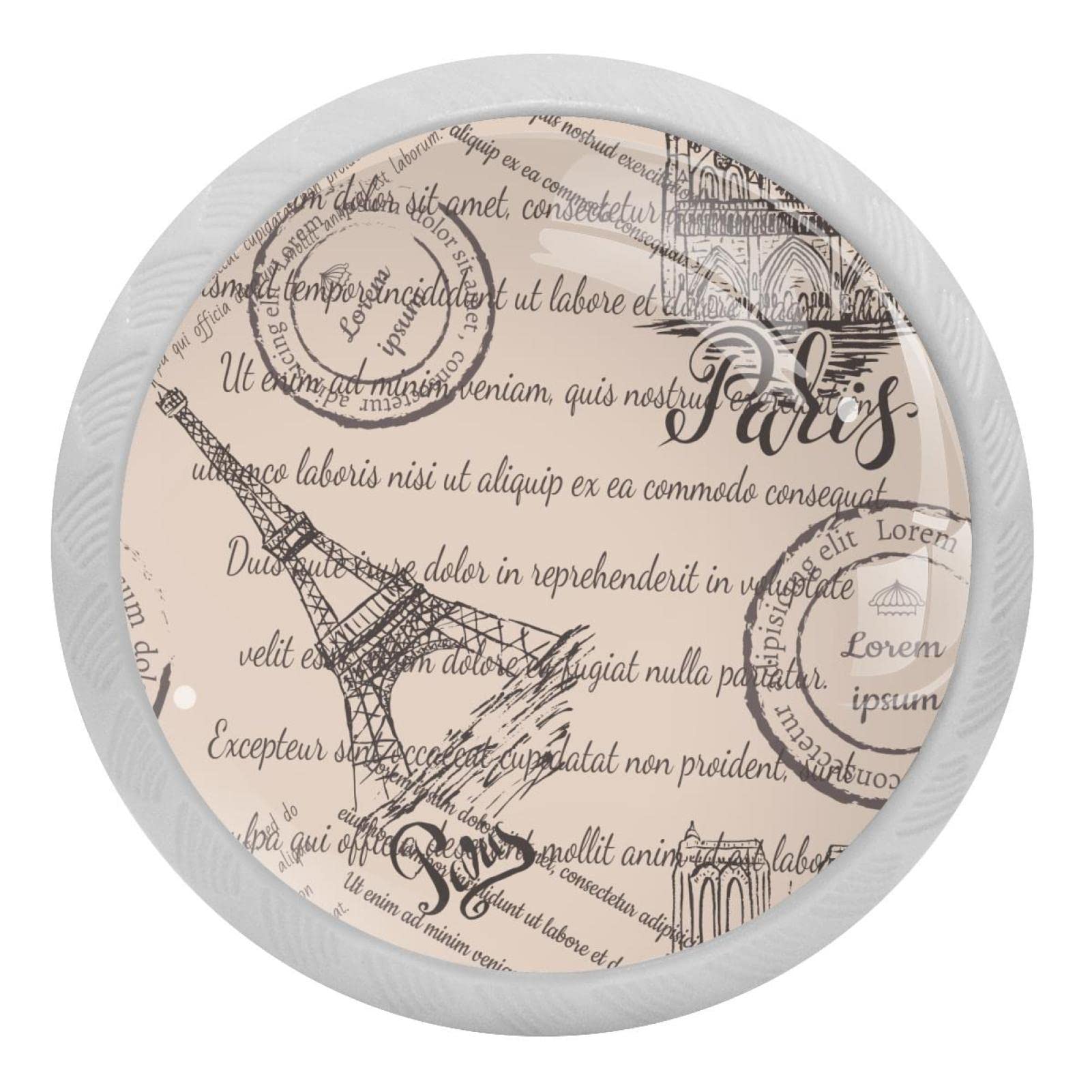 Boutons vintage Paris Tour Eiffel en verre 35 mm pour tiroir de commode et cuisine