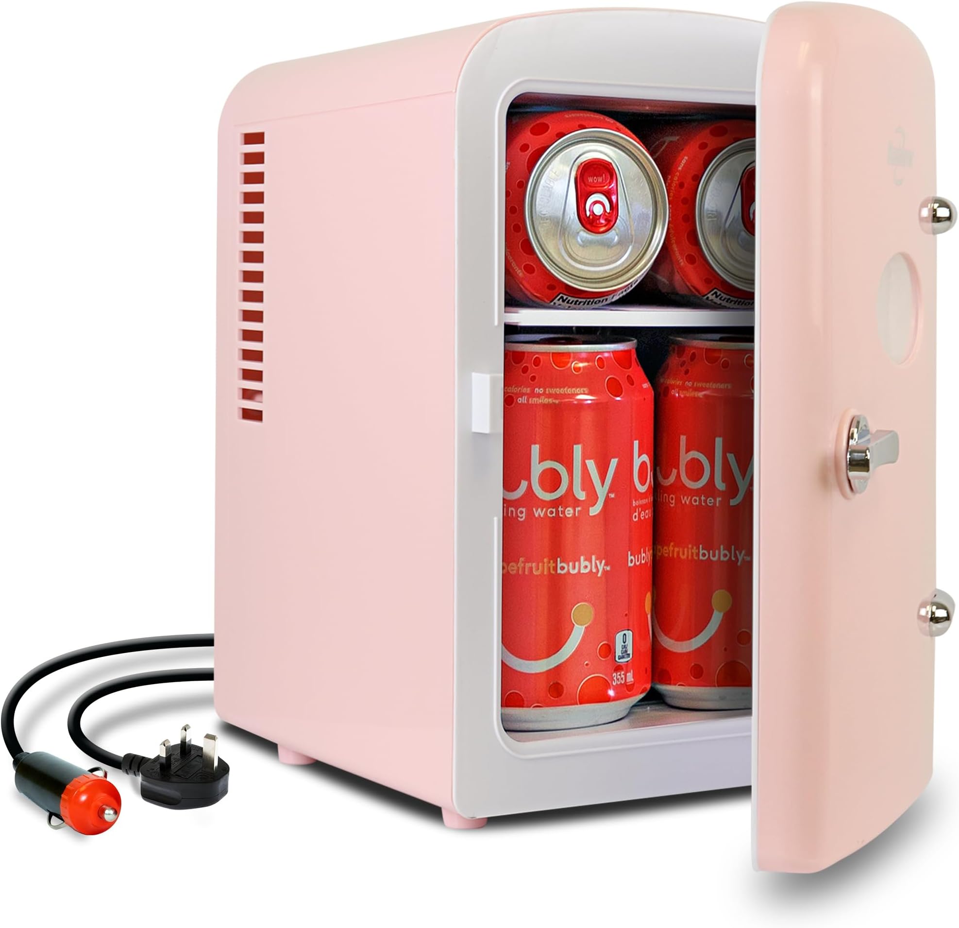 Koolatron Retro Mini Fridge For Bedrooms 12V Portable Cooler Refrigerator 4L Small 6 Can Table Top Quiet Mini Fridges For Skincare Food Drinks Kids Home Car & Travel Pink