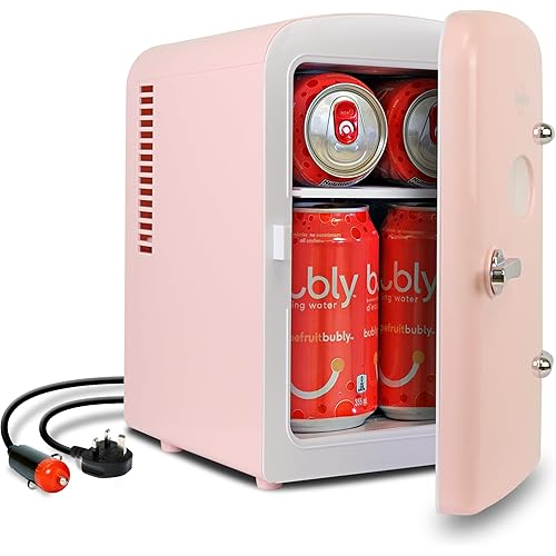 Koolatron Mini Fridge - 6 Can Refrigerator for Bedroom Office, Portable Table Top Beverage Cooler, 12V 110V Refrigerador For Drinks, Soda, Wine, Use In Car, Dorm, Outdoor, Patio