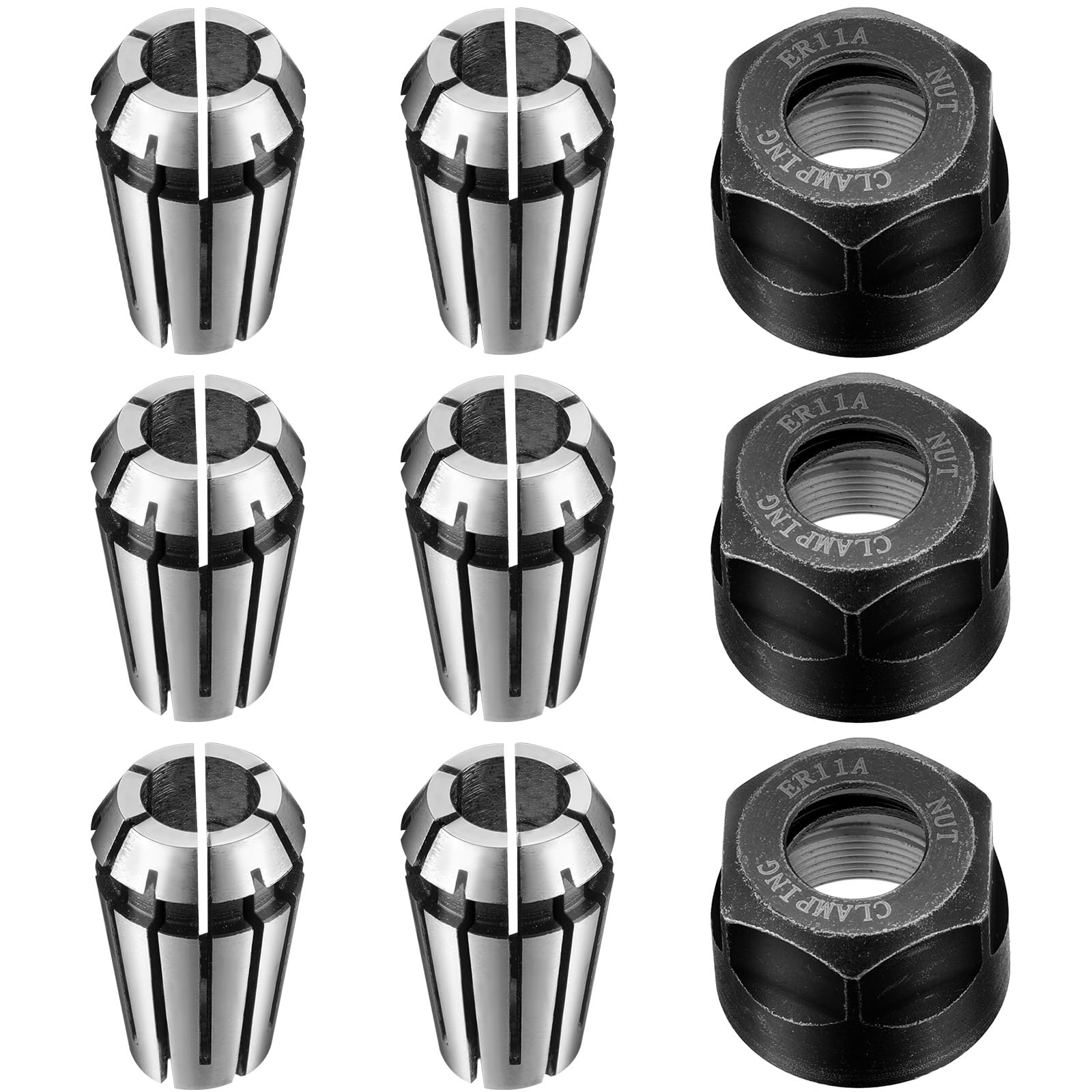Shimeyao 9 Pcs Er11 Spring Collet Nut Set Er11 1/4'' Collets + Clamping Nut Precision Spring Collet Set for Cnc Engraving Machine Milling Lathe Tool